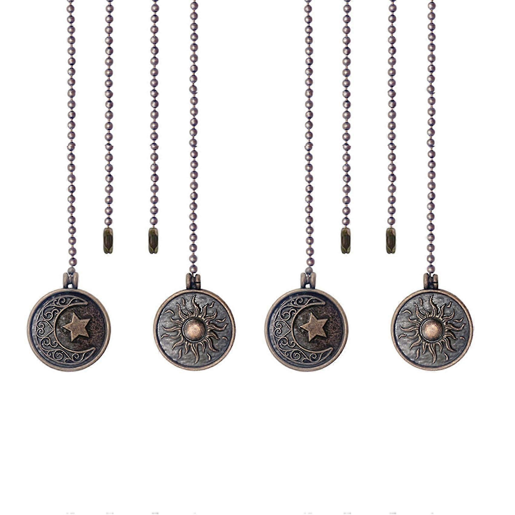 4pcs Ceiling Fan Pull Chain Set Sun & Moon Pattern Pull Chains Extension Copper Beaded Ball Fan Pul