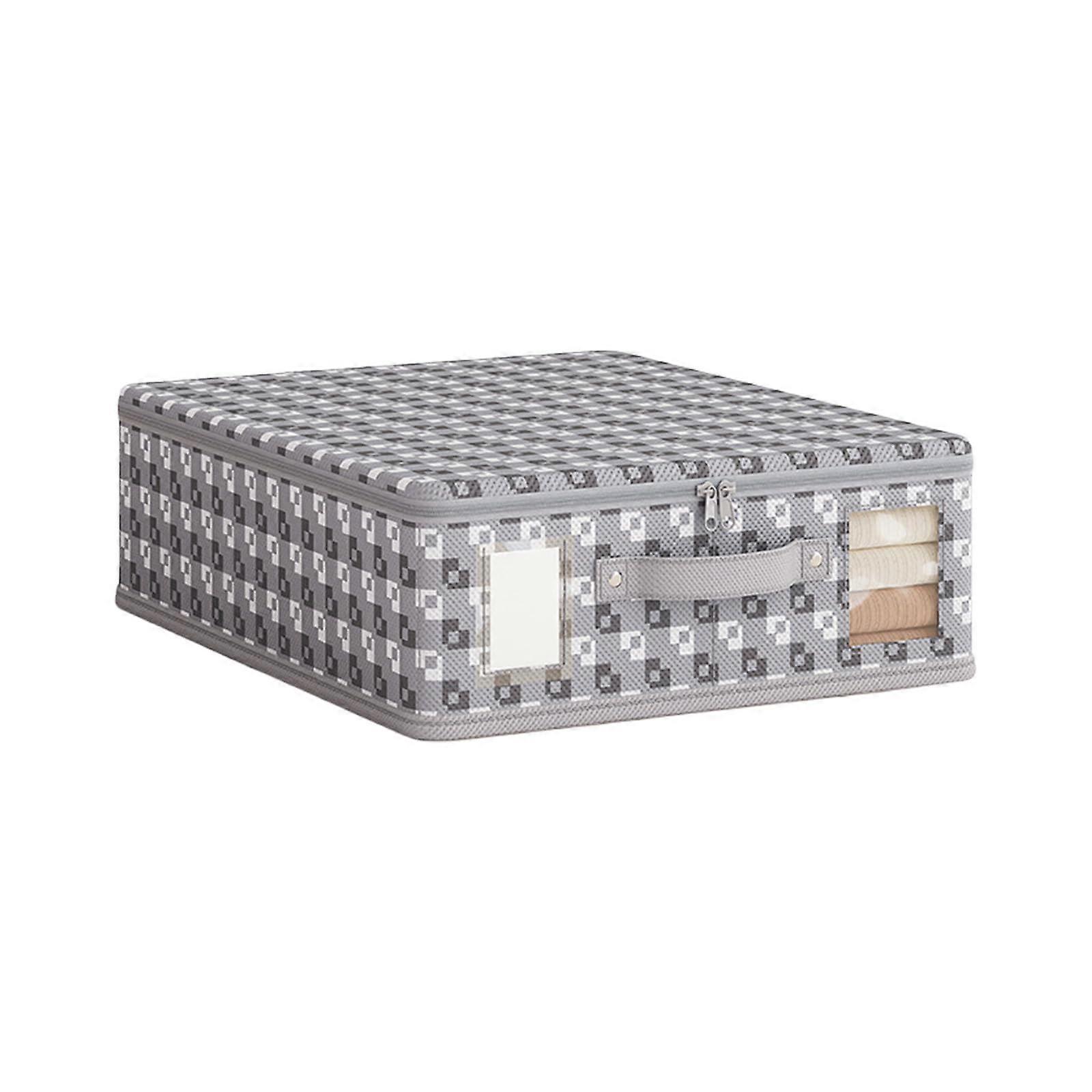 Large Capacity Foldable Storage Box With Zippered Lid Gray Size M Nonwovens Fabric For Clothes Or Toys
