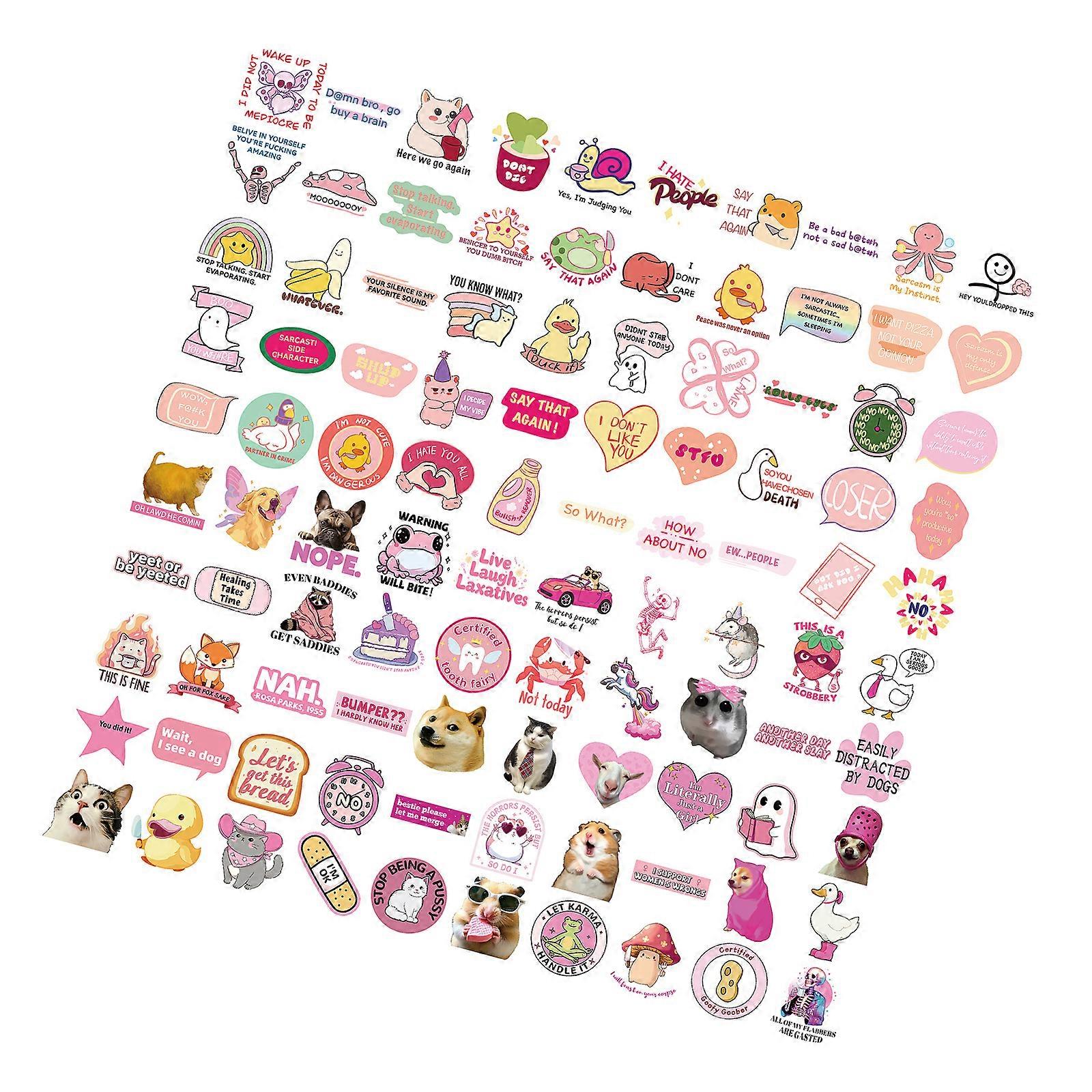 100PCS Durability PVC Stickers Humorous Decals for Notebooks Featuring Trendy Art Easy Application Diary Customization Multicolor