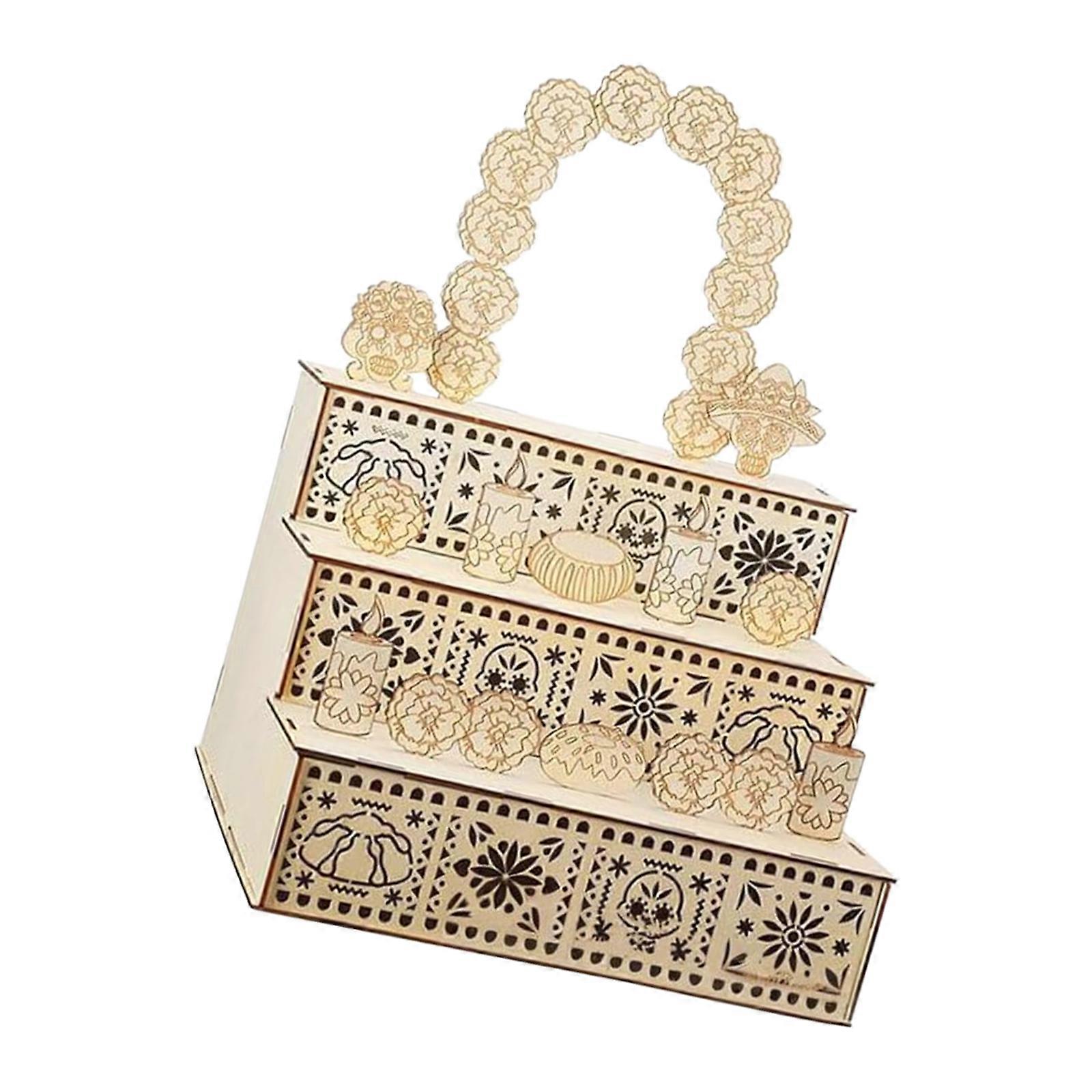 Artisanal Wooden Day of Dead Altar Shadows Box Personalizing Memorial Display with Cultural Skull And Candle Motifs Multicolor