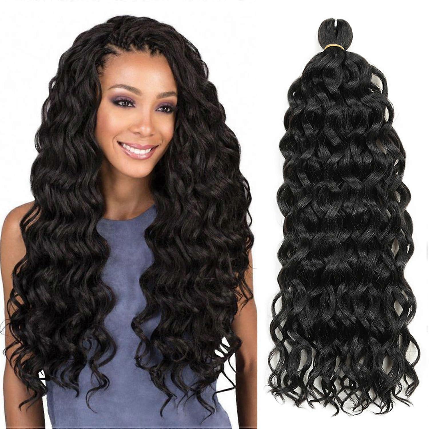 Curl Wave Crochet Hair 24 Inch 3 Pack Bohemian Wave Deep Twist Synthetic Braiding Extensions 1B#