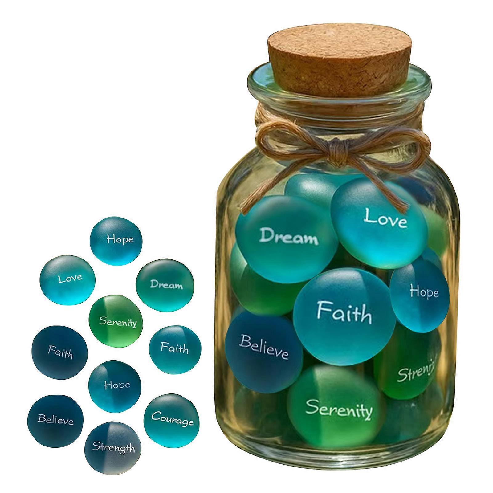 Frosted Smooth Sea Glass Stone Containing Positive Affirmation Message with Jar Home Decors For Mindfulness Gifting Multicolor