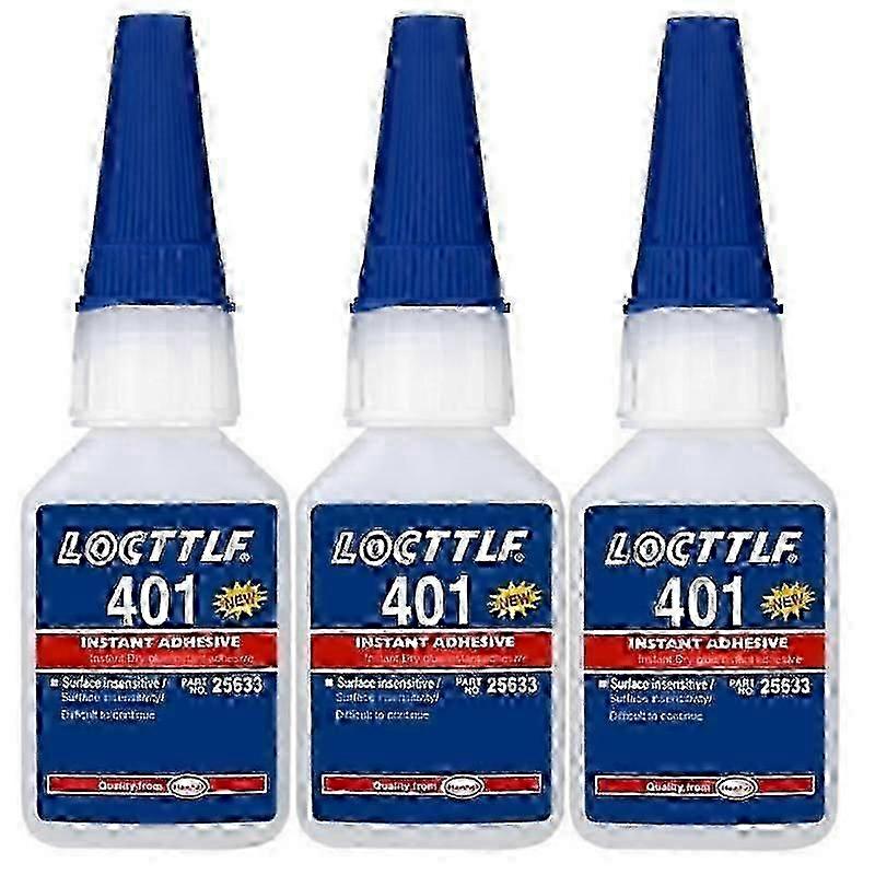 3x Loctite 401 Sofortkleber, 20 ml Flasche, stärkerer Superkleber, Mehrzweck-Fix, heißer, superstarker flüssiger, farbloser Kleber