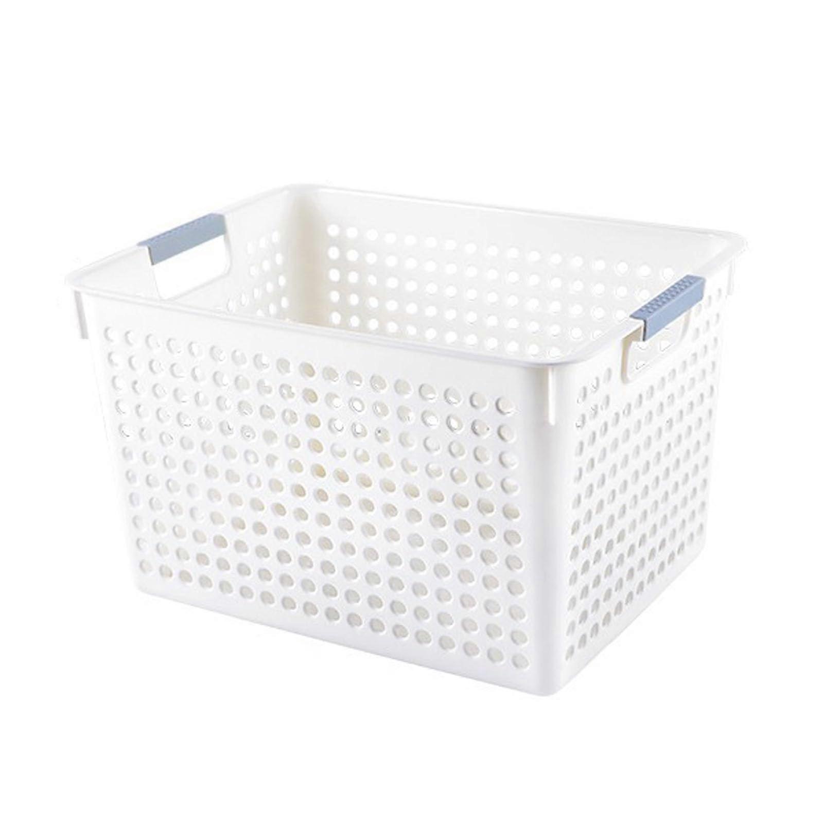 Plastic Storage Basket Rectangular Hollow Desktop Bin With Handle Durable Stackable For Stationery And Toys