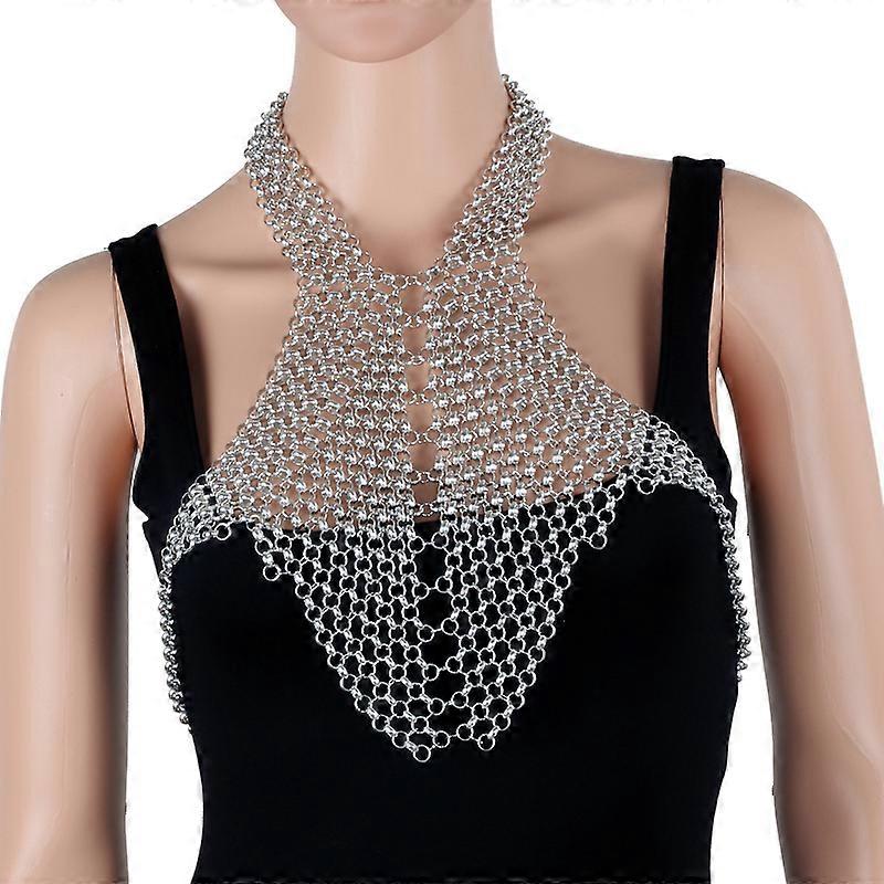 Unique Bikini Mesh Silver Body Chain Harness for Women Beach Jewelry Dance Wear