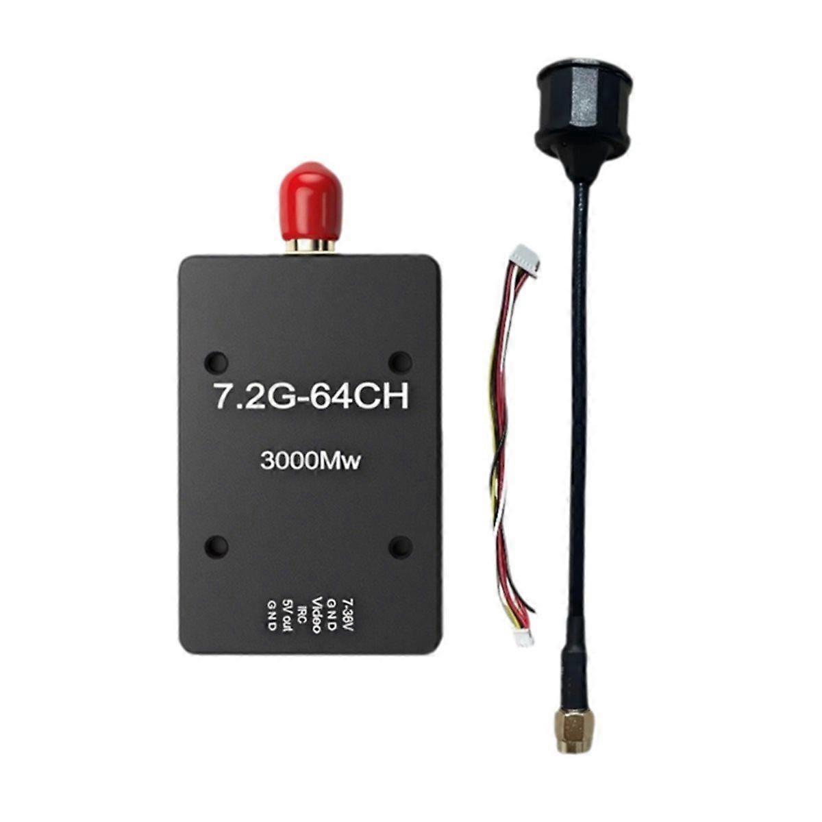 7.2Ghz 3W FPV VTX Audio Video Transmitter 64CH with Antenna for FPV RC Long Range Drones Video Recei