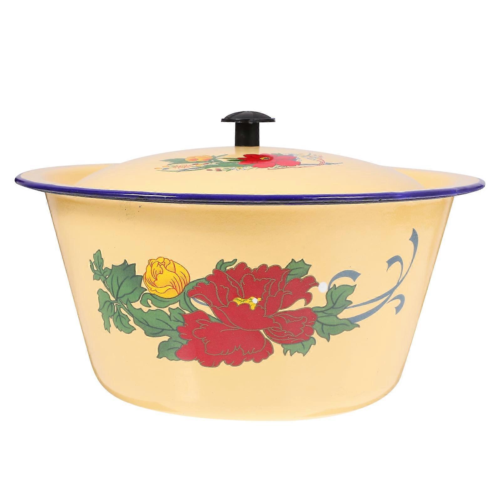 Enamel Salad Utensils & Washing Basin with Lid 20cm