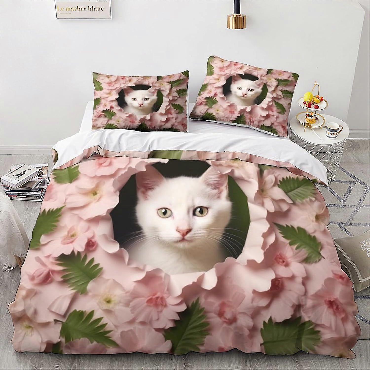 LikeEj القط غطاء لحاف لطيف كيتي الفراش مجموعة المعزي غطاء نمط غطاء غطاء الغرفة ديكور مزدوج