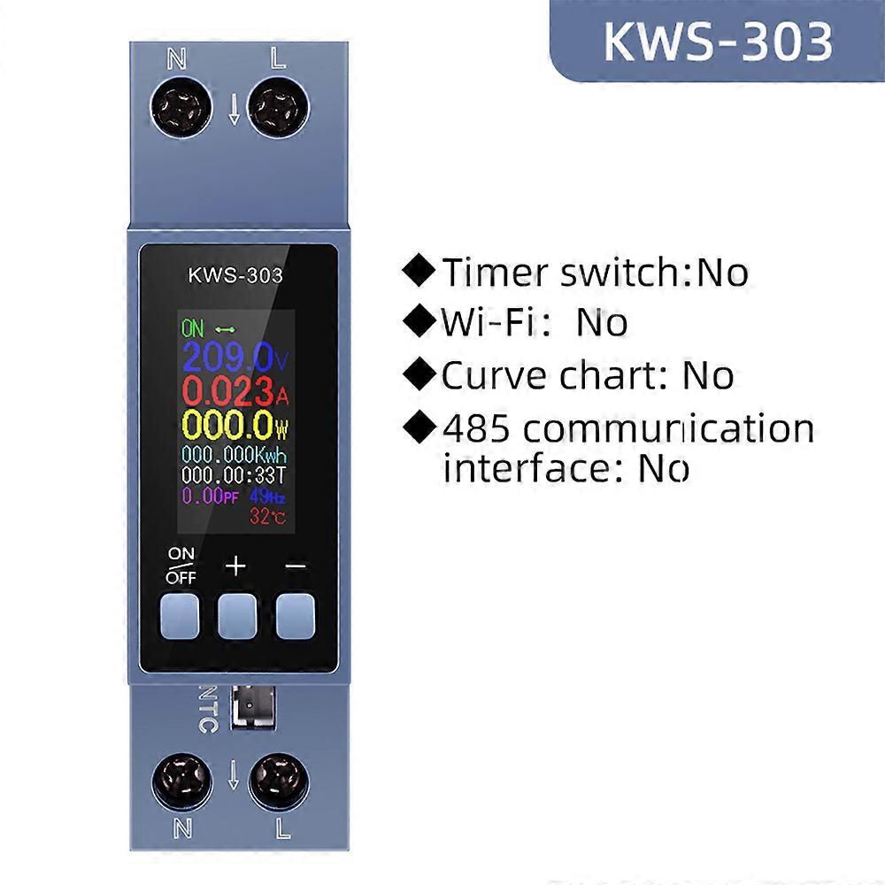 KWS-303 40A Smart Electricity Meter Power Energy Meter Tuya WiFi Din Rail Digital Monitor Kwh Voltage Curve Ammeter AC85-290V