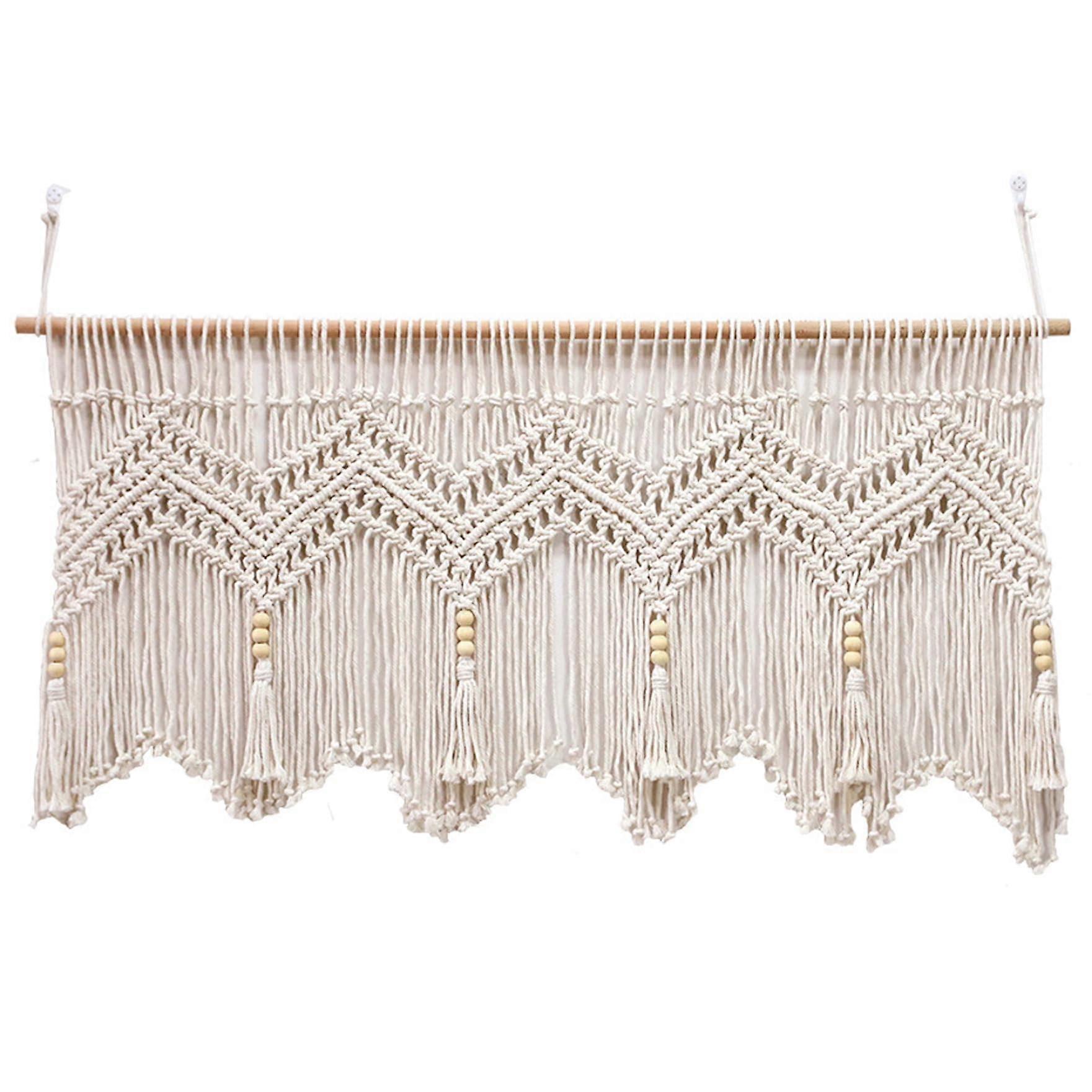 Macrame Curtains 52x21 Cotton Rope Boho Window Valance Light Filtering for Kitchen Bedroom