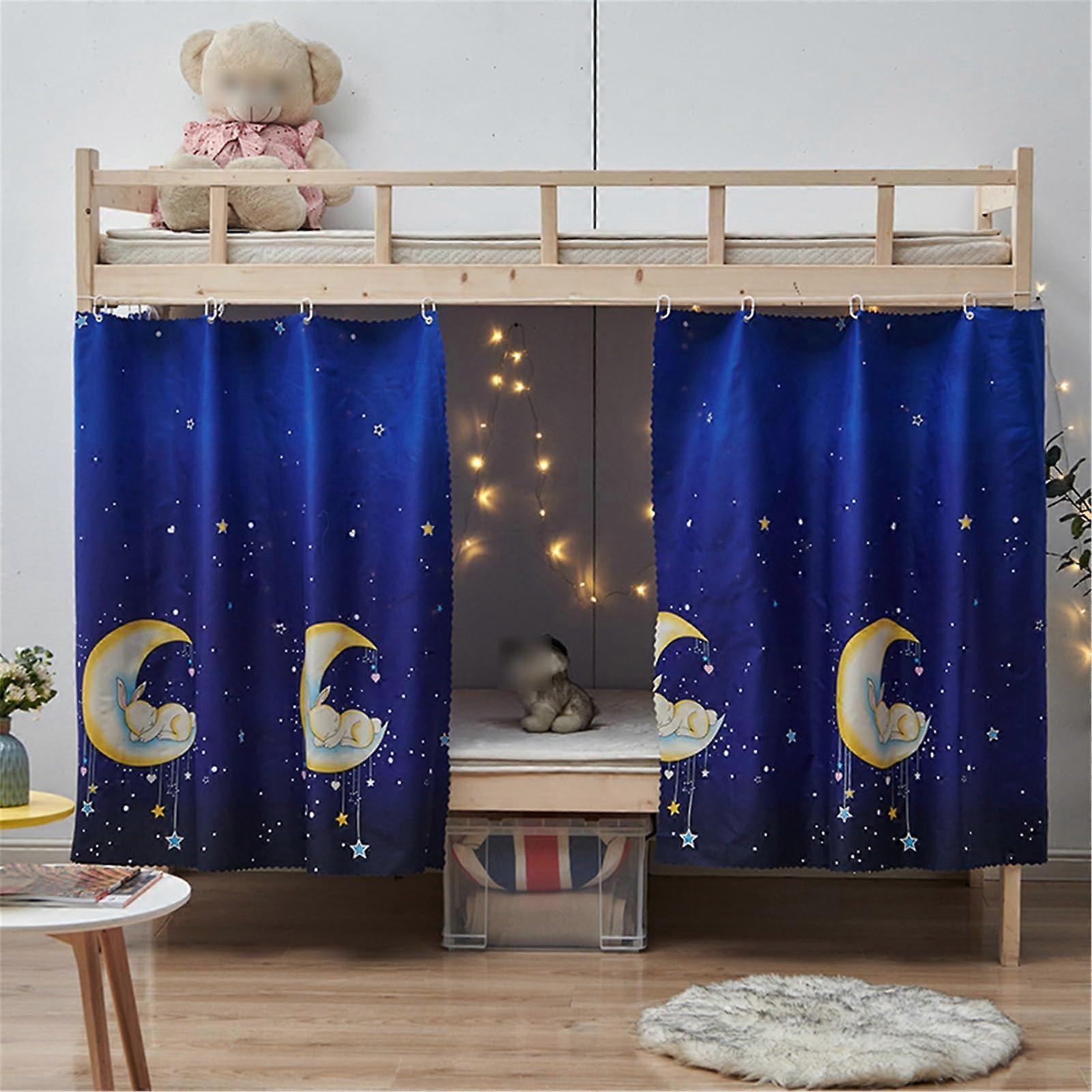 Bunk Bed Curtains with Light Blocking Design for Dorm Privacy, Breathable Fabric, Moon Pattern, 2pcs