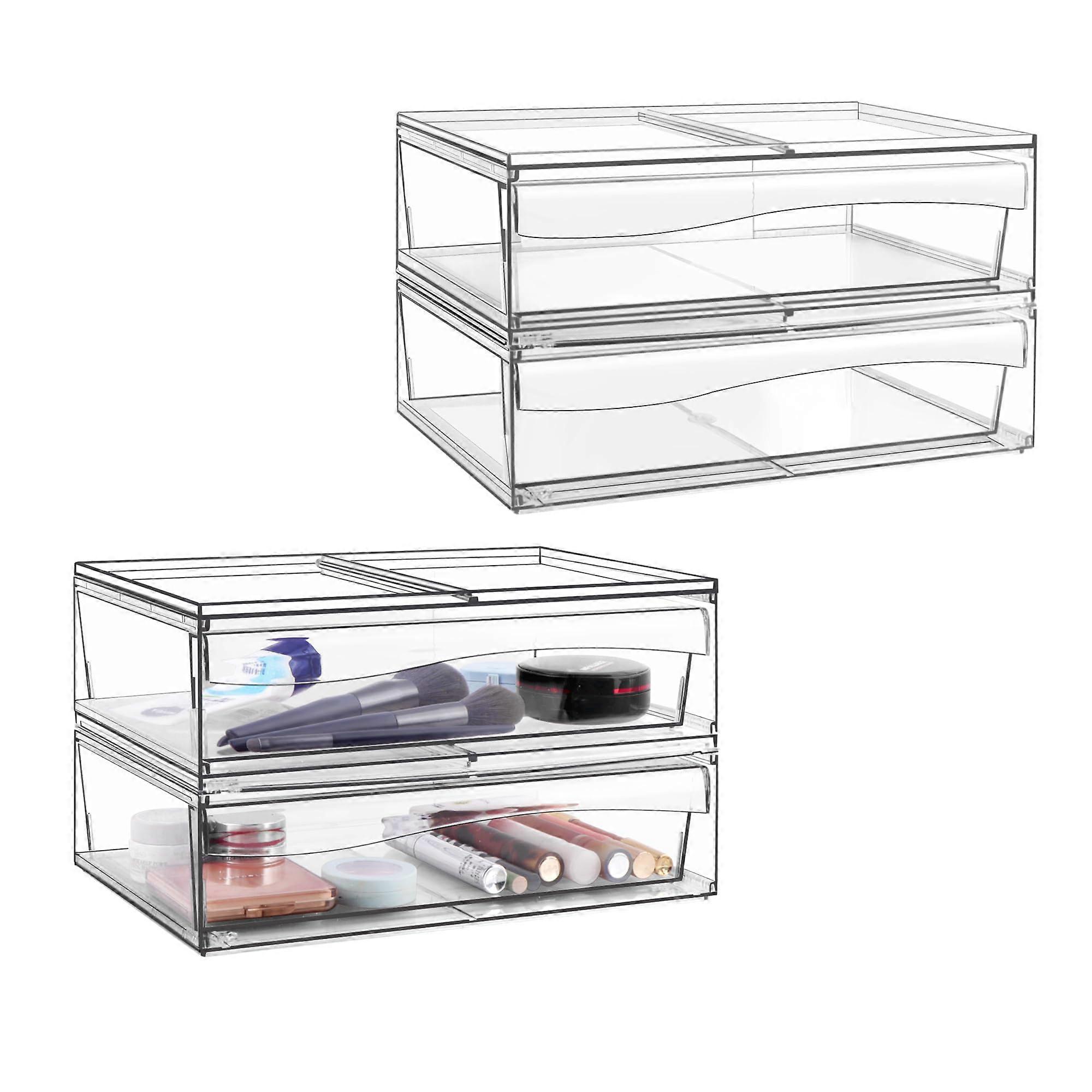 4 Pack Clear Storage Drawers Acrylic Organizer for Makeup Bathroom Vanity Desk SpaceSaving