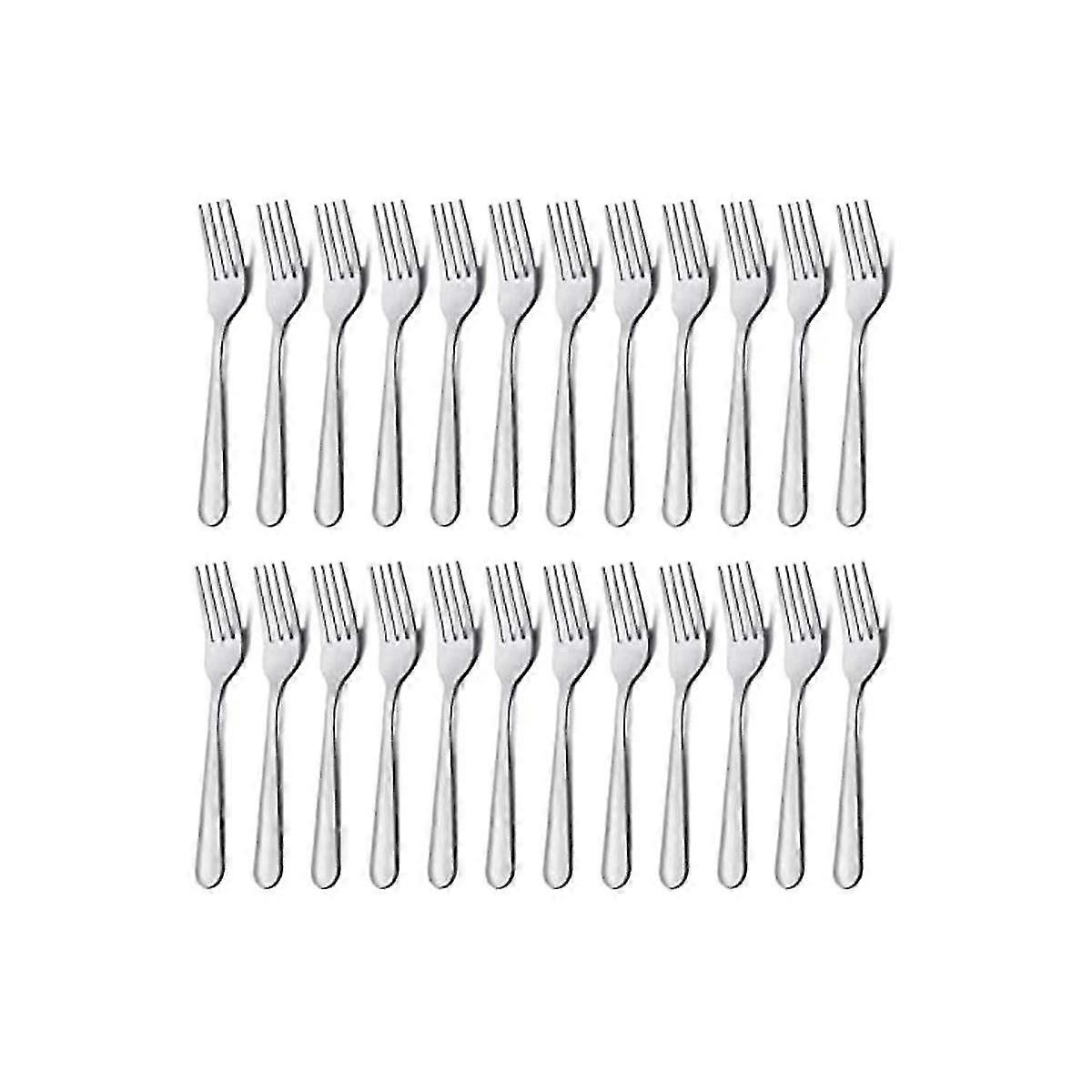 Stainless Steel Dinner Forks: 24-Piece Silver Cutlery Set for Table Setting.
