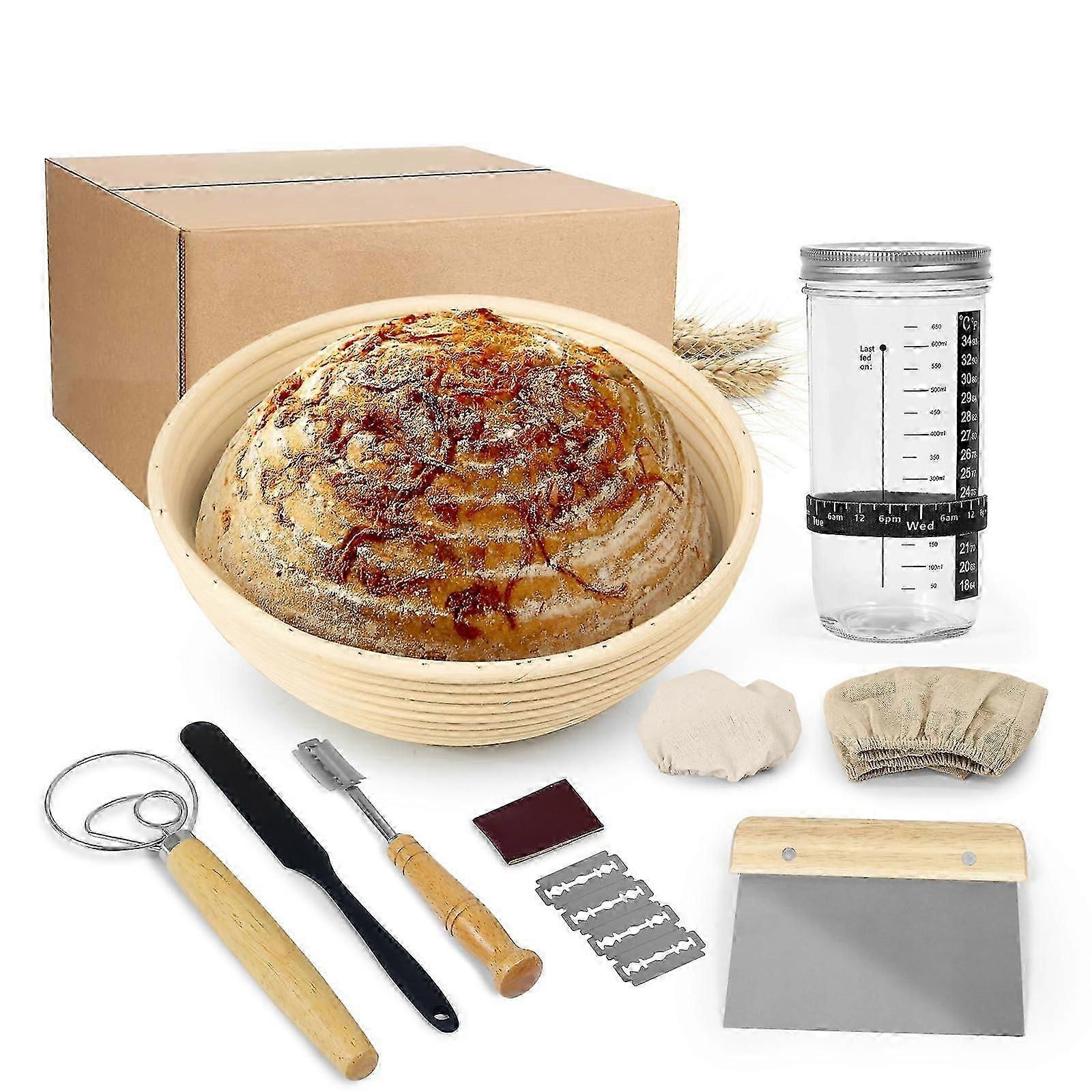 Sourdough Bread Baking Kit with Wicker Bowl Tools