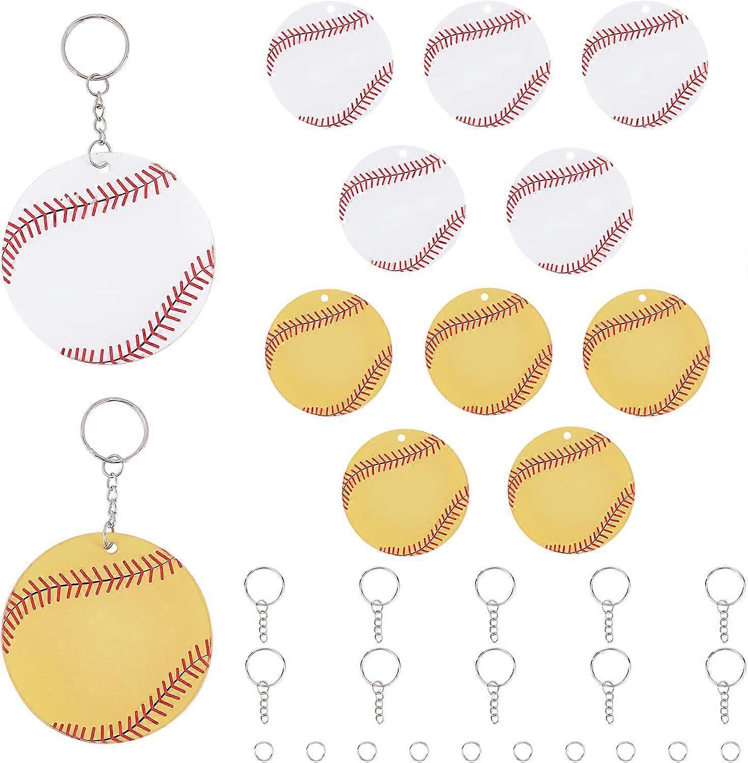 30Pcs Baseball Charm Keychain Making DIY Kits 10Pcs Acrylic Keychain Blanks with 10Pcs Key Chain Rings and 10Pcs Jump Rings for DIY Keyring Purse Car 