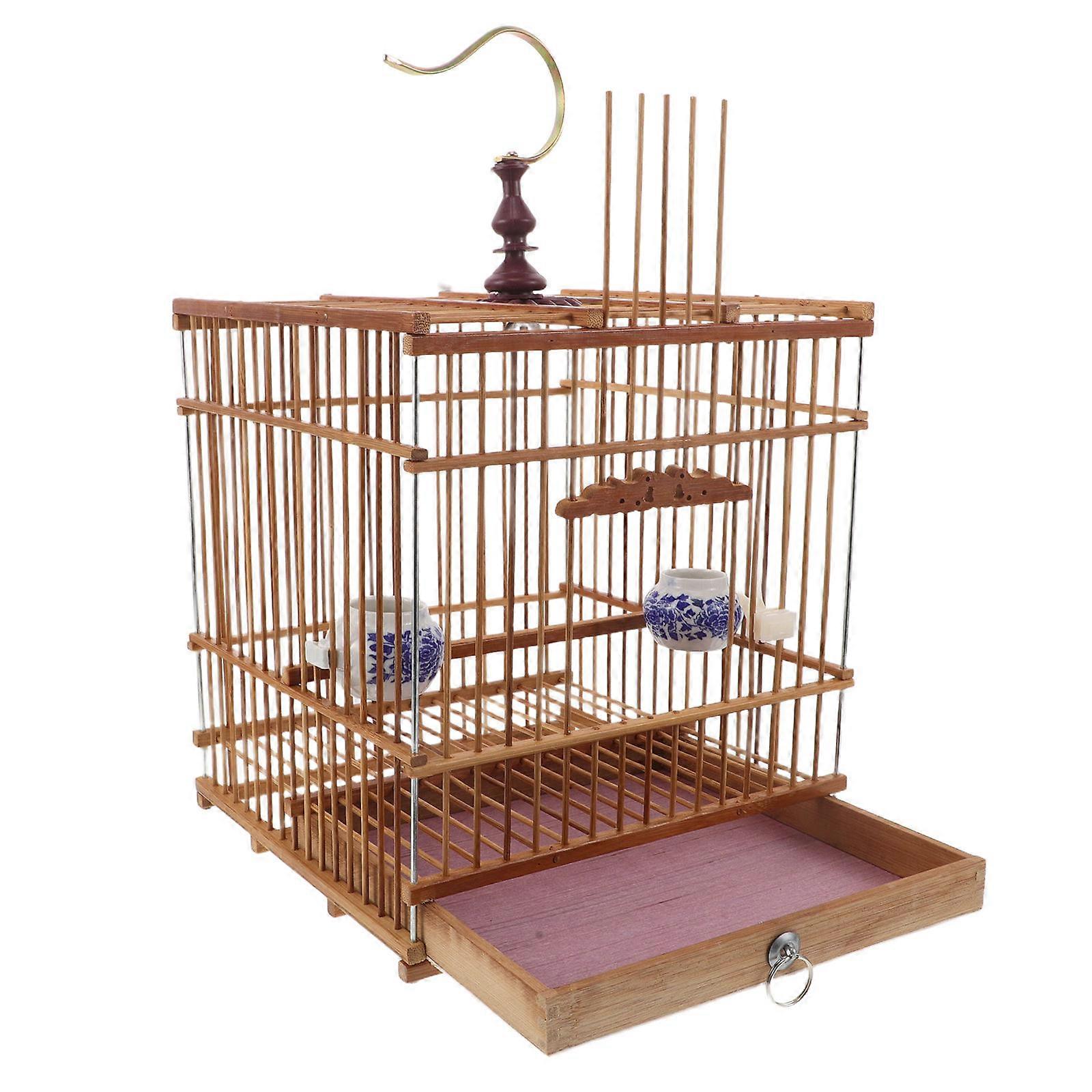 Bamboo Bird Cage with Removable Tray for Small Birds