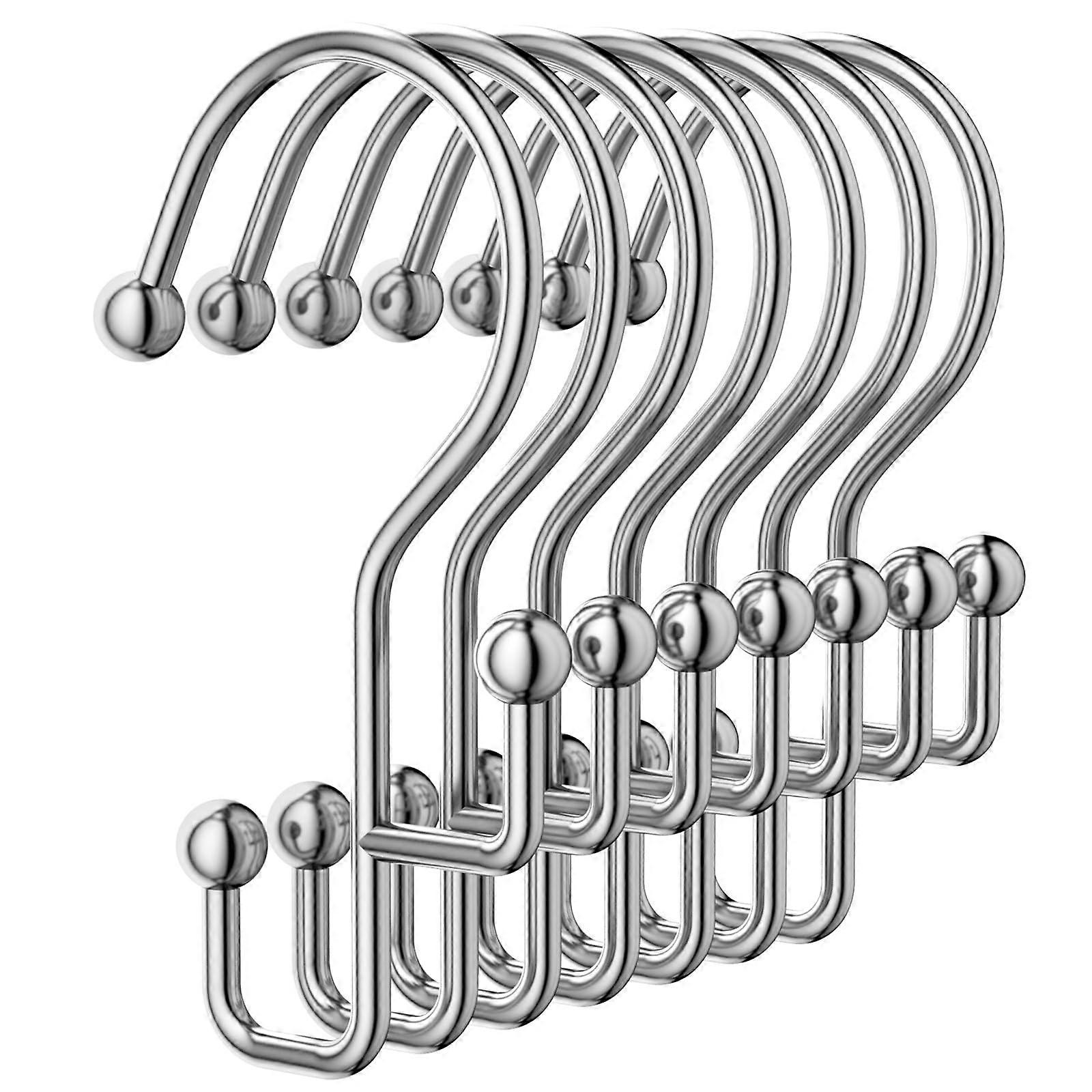 Rustproof Double Shower Curtain Hooks with Smooth Glide Ball Bearings, Silver Chrome 12 Pcs