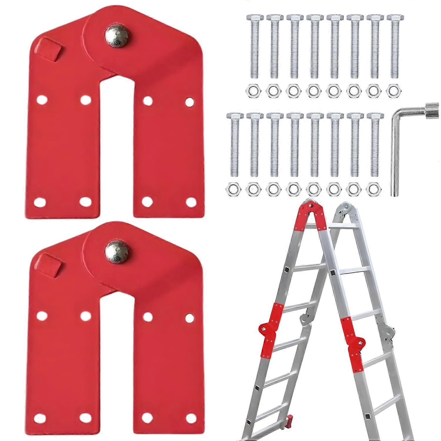 Attic Ladder Hinge Replacement Kit 2pcs, Galvanized Steel with Safety Latch, Fits Universal Folding Ladders, 16 AntiSlip Screws Included