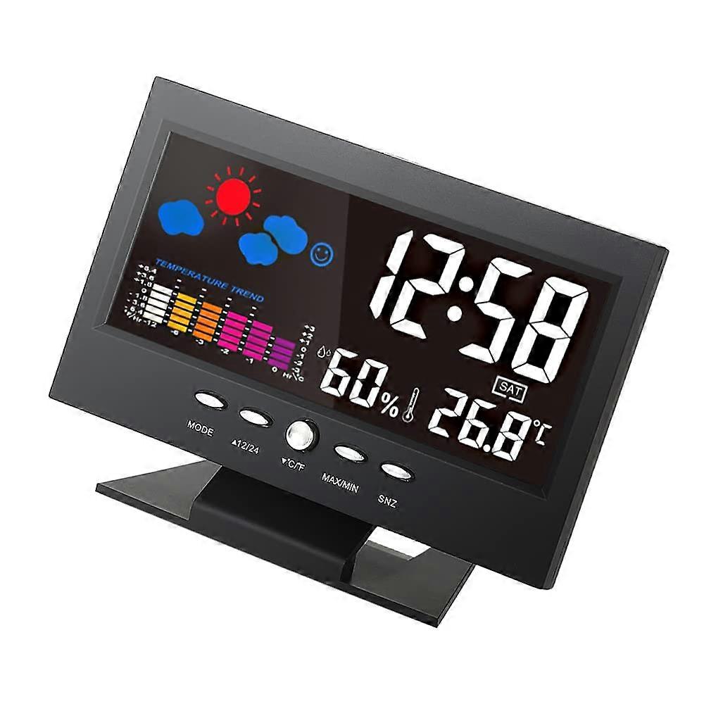 Indoor Thermometer Hygrometer with Colorful LCD Display, Weather Station Clock, Celsius and Fahrenheit