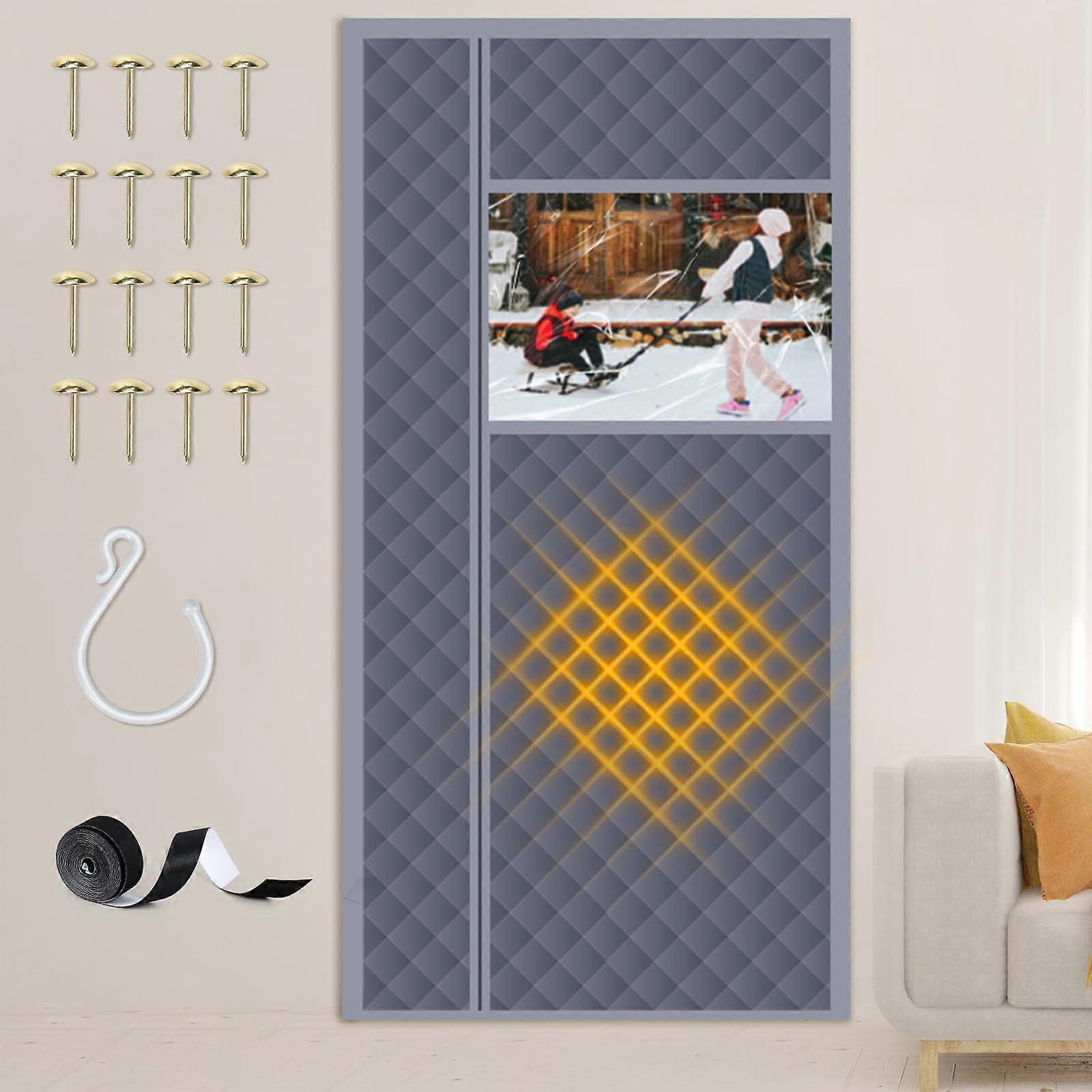 Magnetic Thermal Insulated Door Curtain with Clear Window, Side Opening, Cold Air Blocking, 36x82 Inch