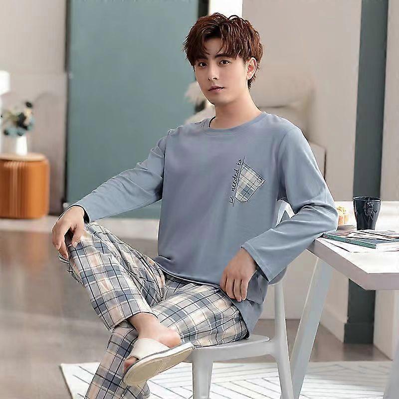 Herrpyjamas - Långärmad vår-/höstpyjamas för unga och medelålders män under höst/vinter