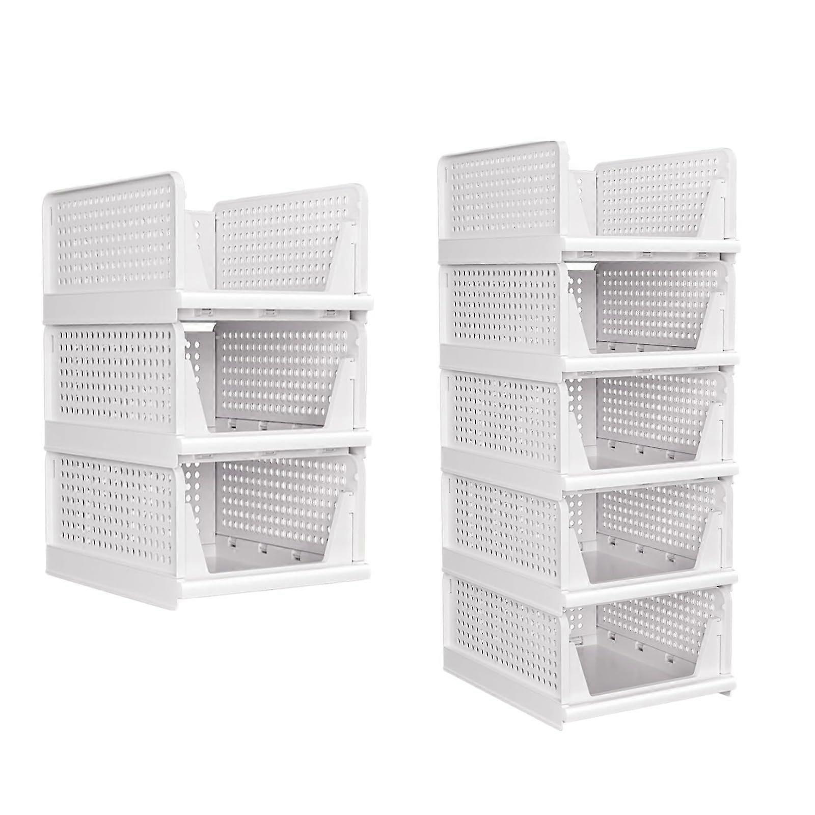 3 Pack XL Stackable Closet Organizer with Pull Out Shelves, Adjustable Plastic Storage Baskets White