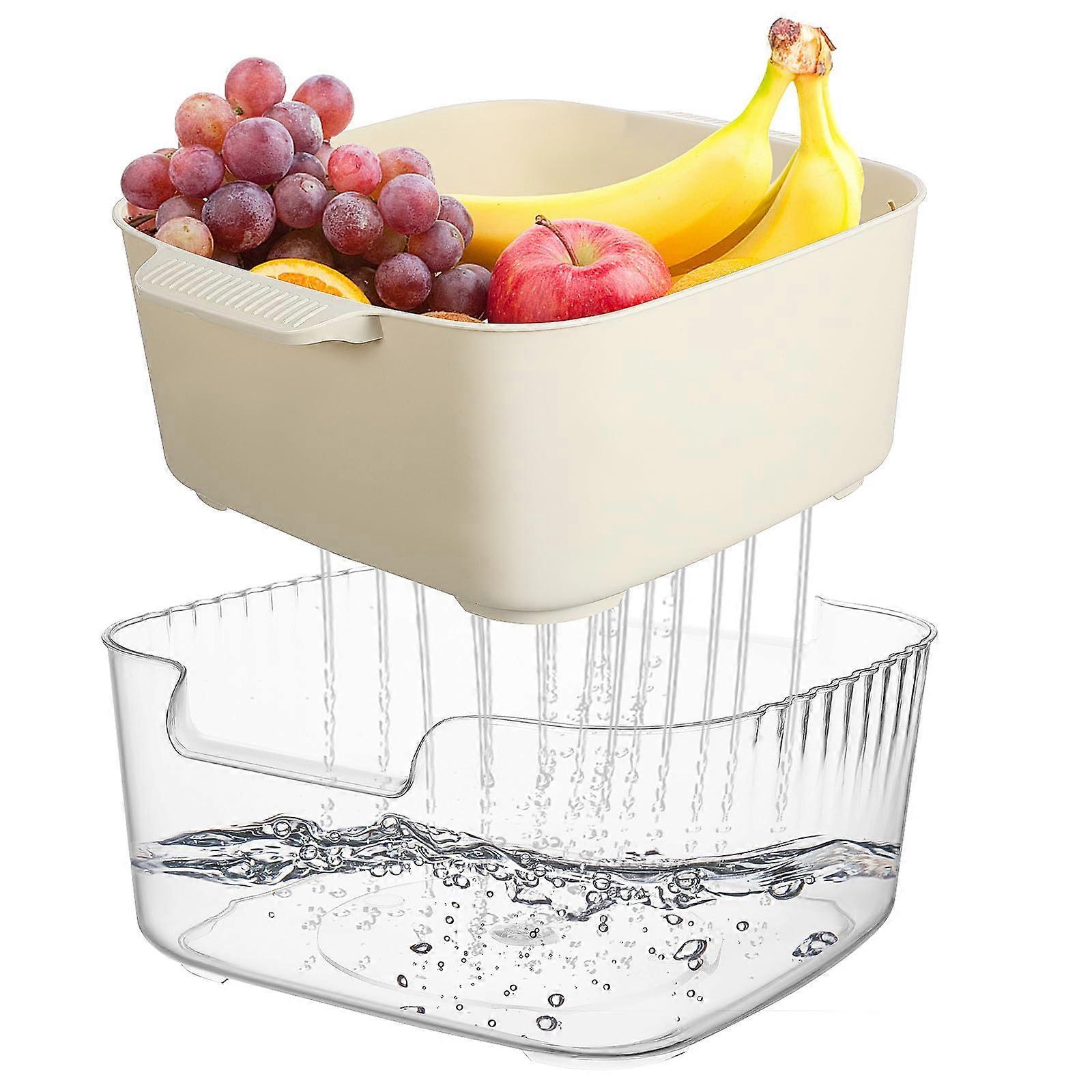 Double Layer Colander Bowl with Large Capacity Vegetable Strainer for Kitchen Sink and Fruit Washer