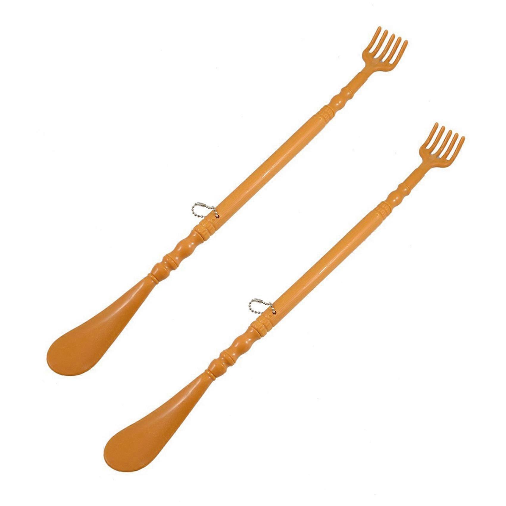 2X Brown Plastic Handle Back Scratch Helper Massager 48 cm
