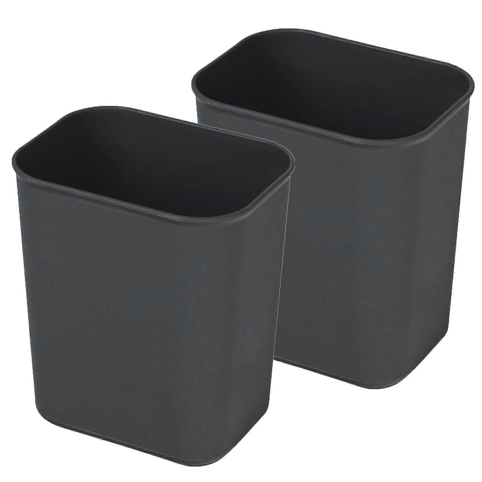 Plastic Trash Can Rectangle Garbage Can for Home Use 2Pcs Black