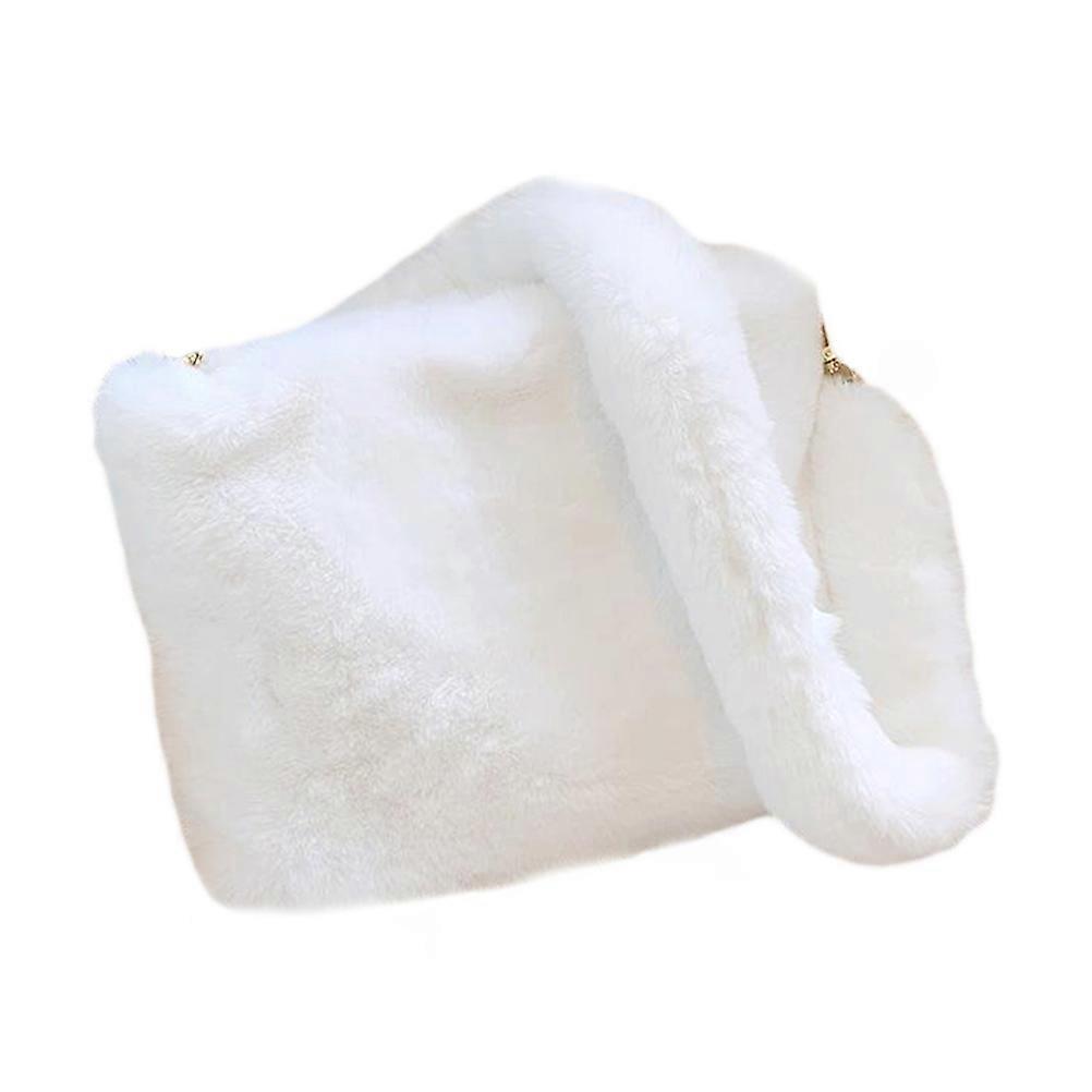 White Plush Shoulder Bag for Storage Use Large Capacity 1Pcs Bag