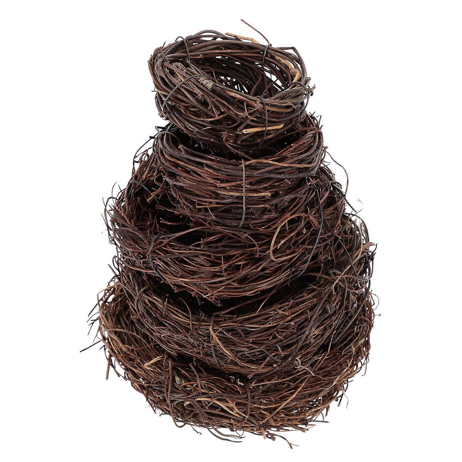 Decorative Bird Nest for Decor 5Pcs Coffee Rattan Simulation Set