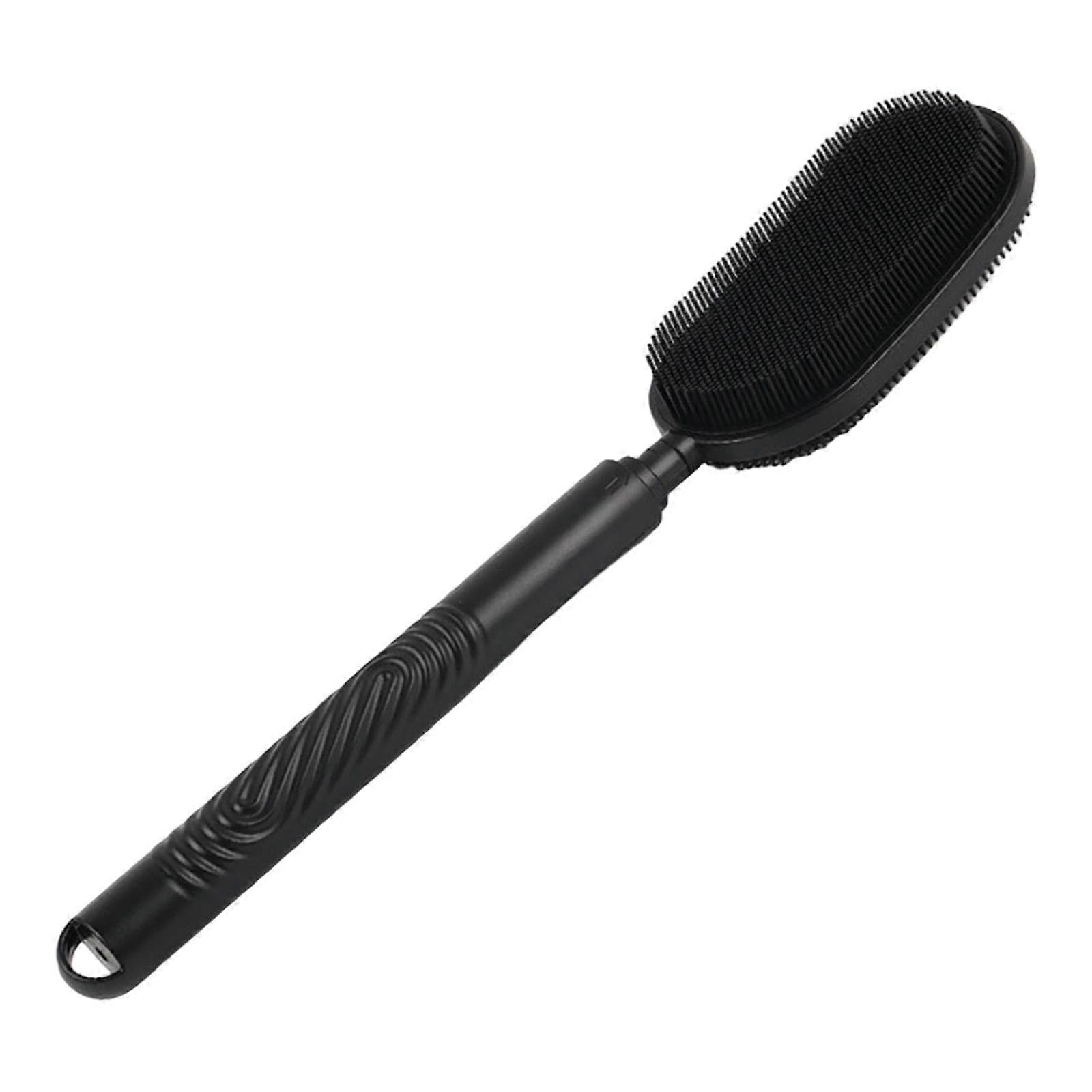 Bath Brush Shower Brush with Extendable Long Handle, Double Sided Silicone Back Scrubber, Black