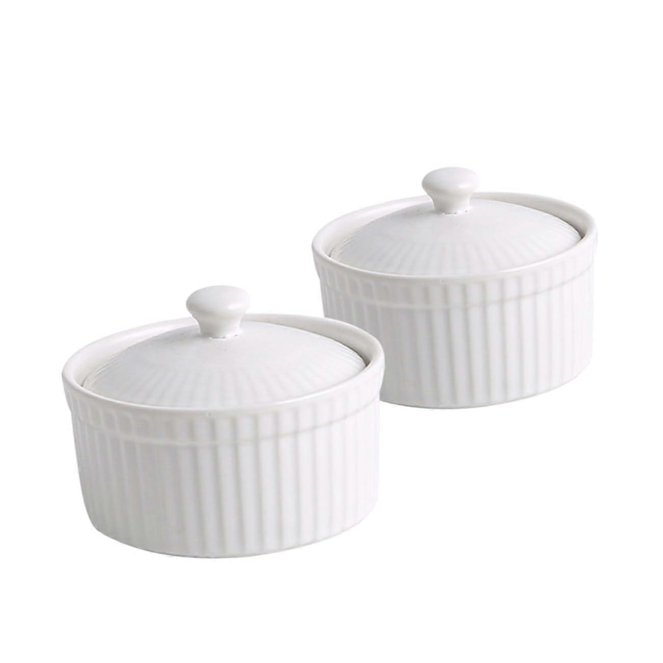 2pcs Ceramic Baking Bowls Oven Safe Small Baking Dishes for Cake Pudding and Desserts
