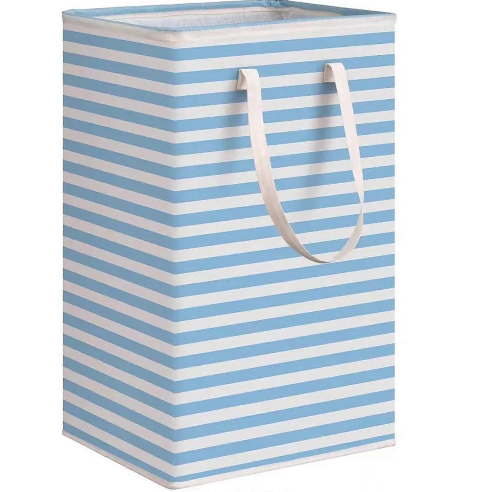 Large Canvas Laundry Basket 75L Waterproof Foldable Clothes Hamper with Handles Sky Blue