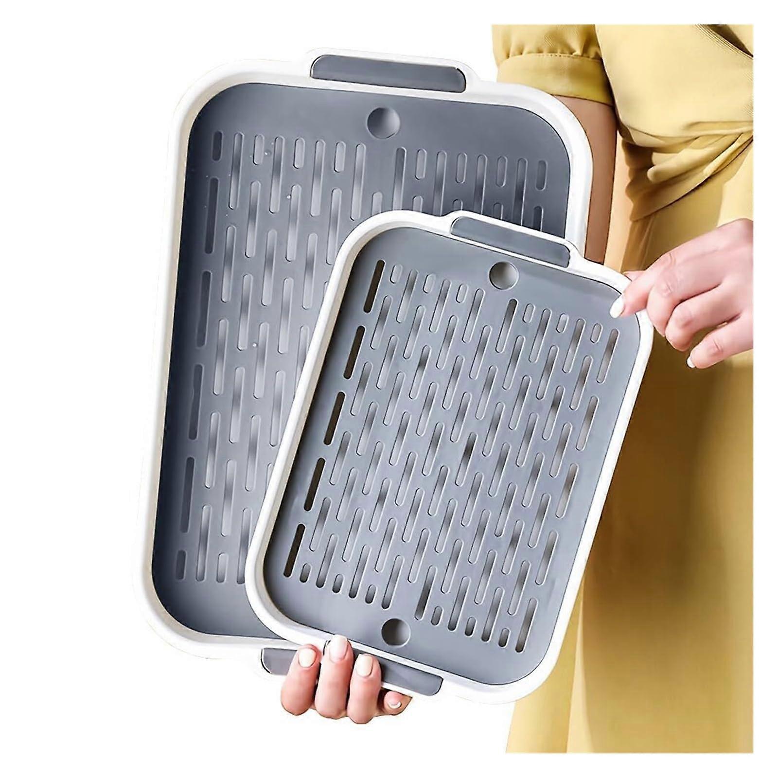 Two Tier Dish Drying Rack with Removable Drain Tray, Sink Side Organizer for Kitchen Counter