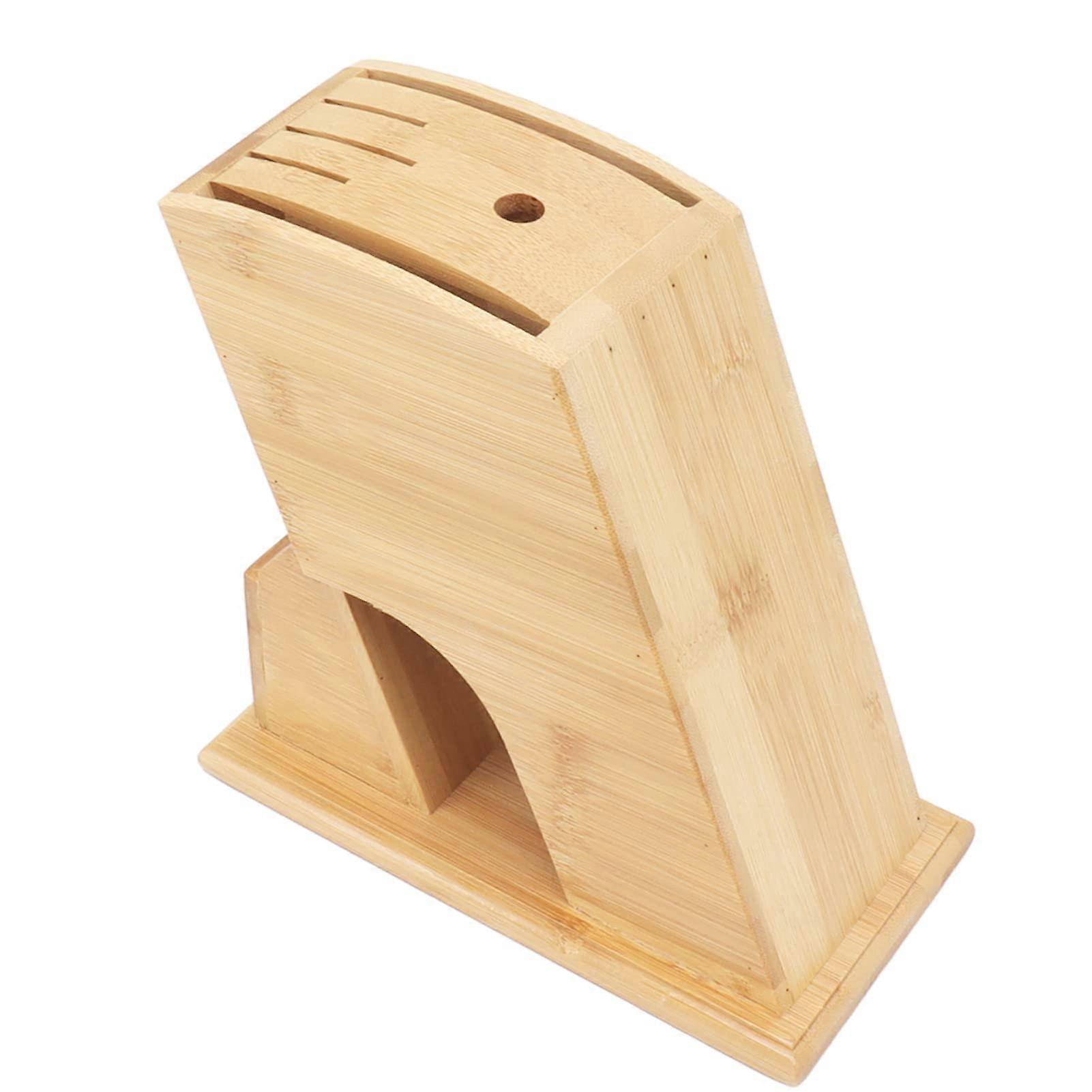 Universal Bamboo Kitchen Knife Block with Safe Childproof NonSlip Base for Countertop Storage