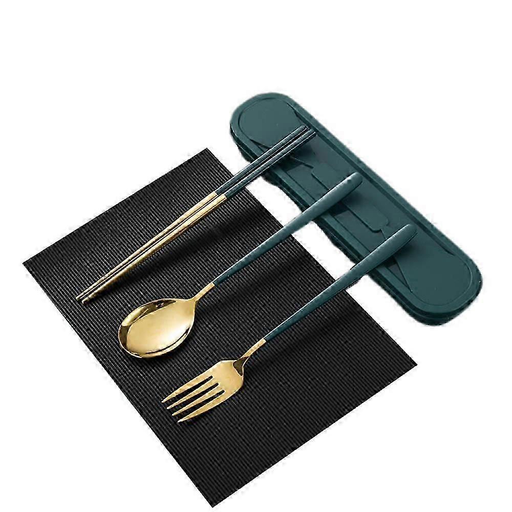 304 Stainless Steel Convenient Korean Spoon Fork Chopsticks Tableware Set Single Student Titanium Tableware Gift Storage Box