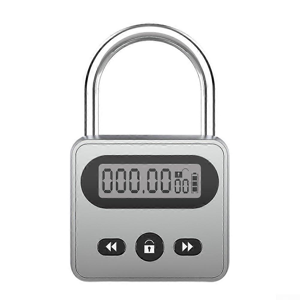 Digital Timer Padlock with LCD Display, USB Rechargeable Splashproof Metal Body, 999 Hour Countdown
