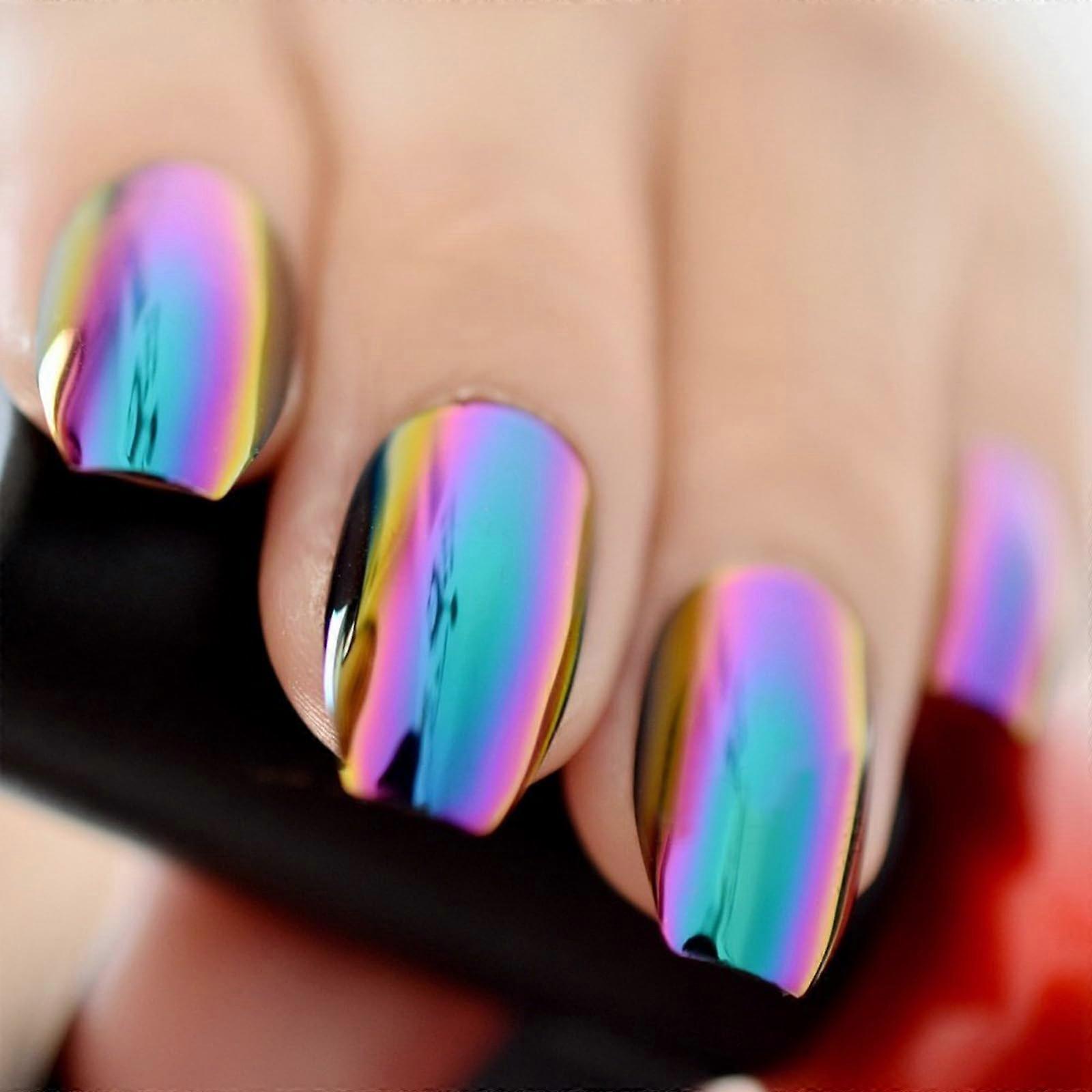 Chrome Coffin Press On Nails Holographic Blue Purple Tips ReadyToUse Kit with Multiple Sizes