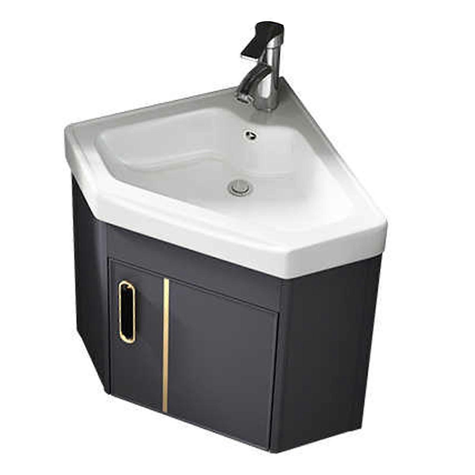 Corner Bathroom Vanity with Sink, Wall Mounted SpaceSaving Design, 43cm Ceramic Basin and Storage