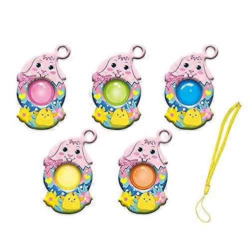 5 Pack Mini Pop Fidget Toy Keychain Set with DoubleSided Printed Bubbles, Easter Random Colors
