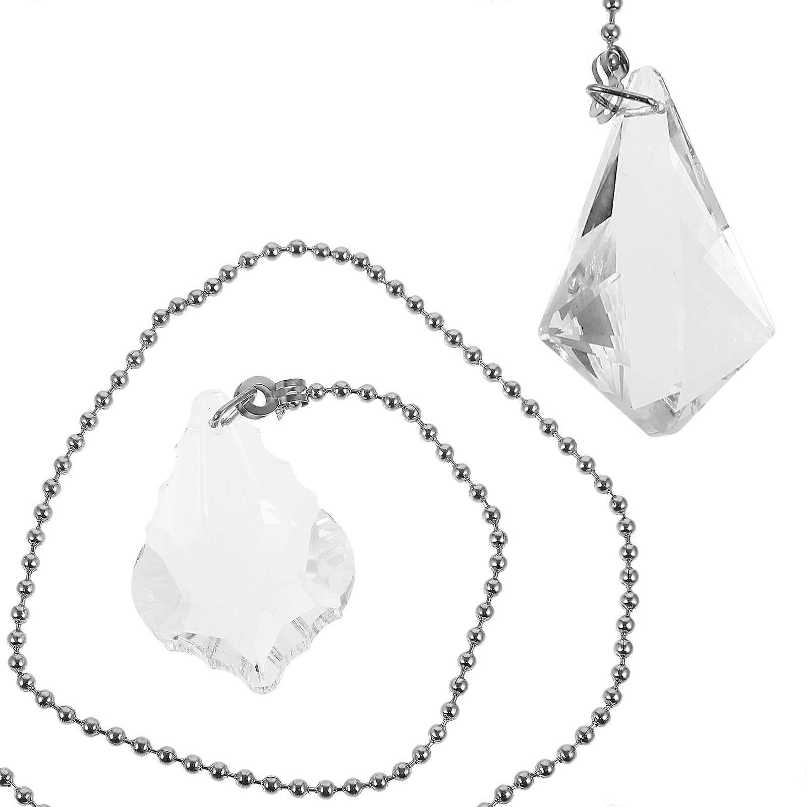 Silver Ceiling Fan Pull Chain Set with 8Pcs Crystal Pendant Ornaments