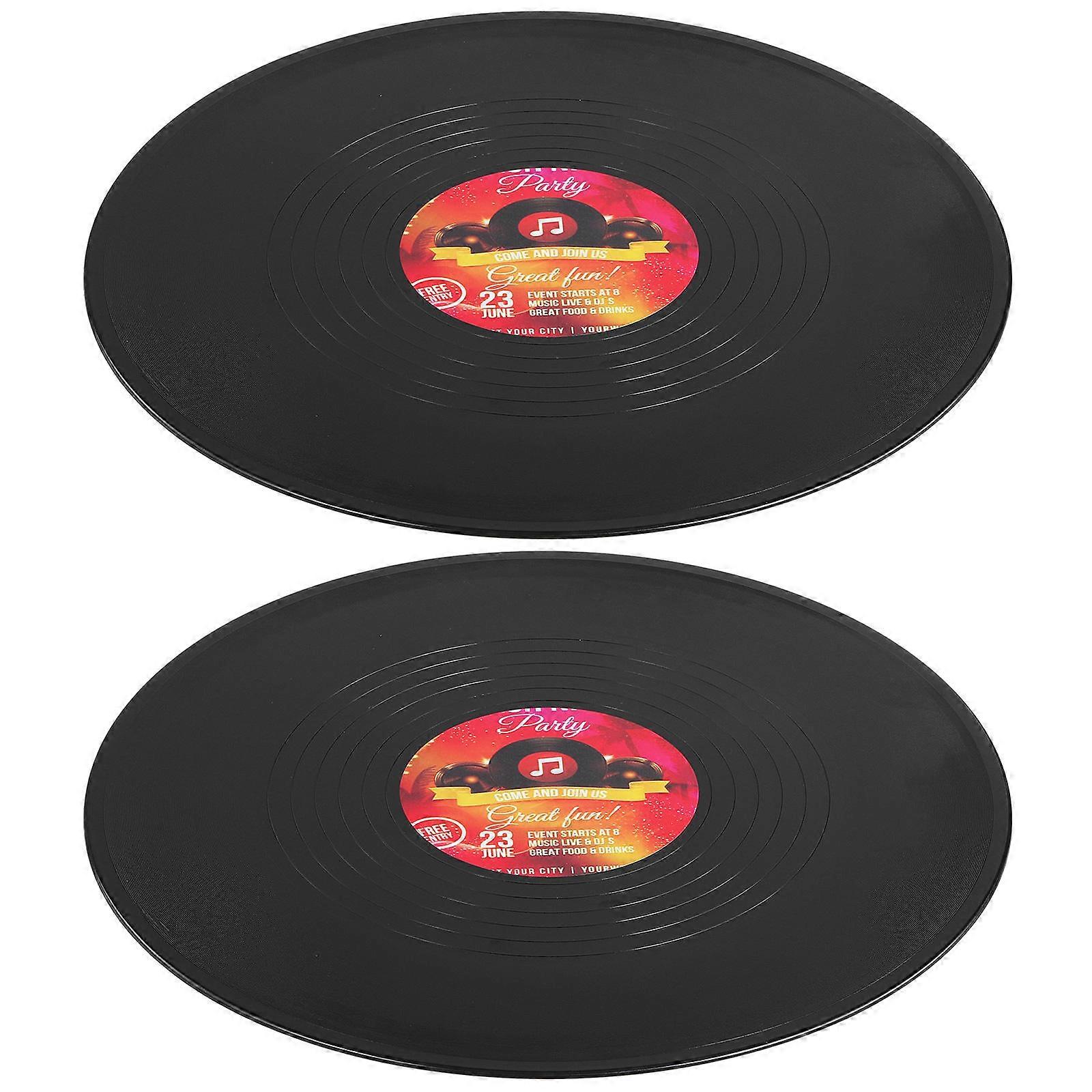 Retro Style Vinyl Records Wall Decor for Decoration 2Pcs Black Plastic