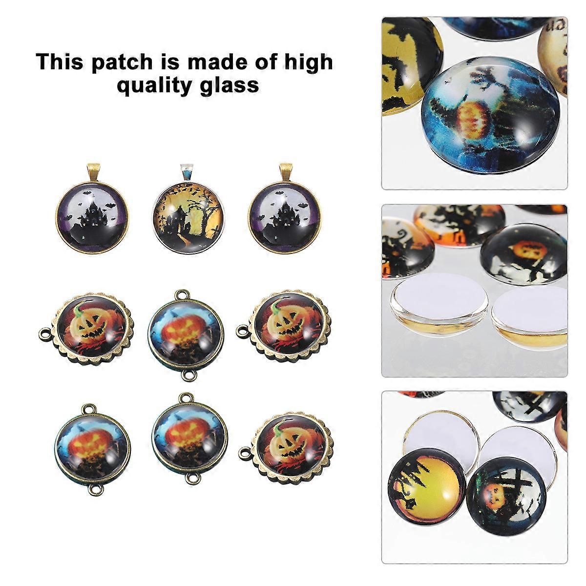 Time Gemstone Patch Glass Round Halloween Pattern for Decoration 60Pcs