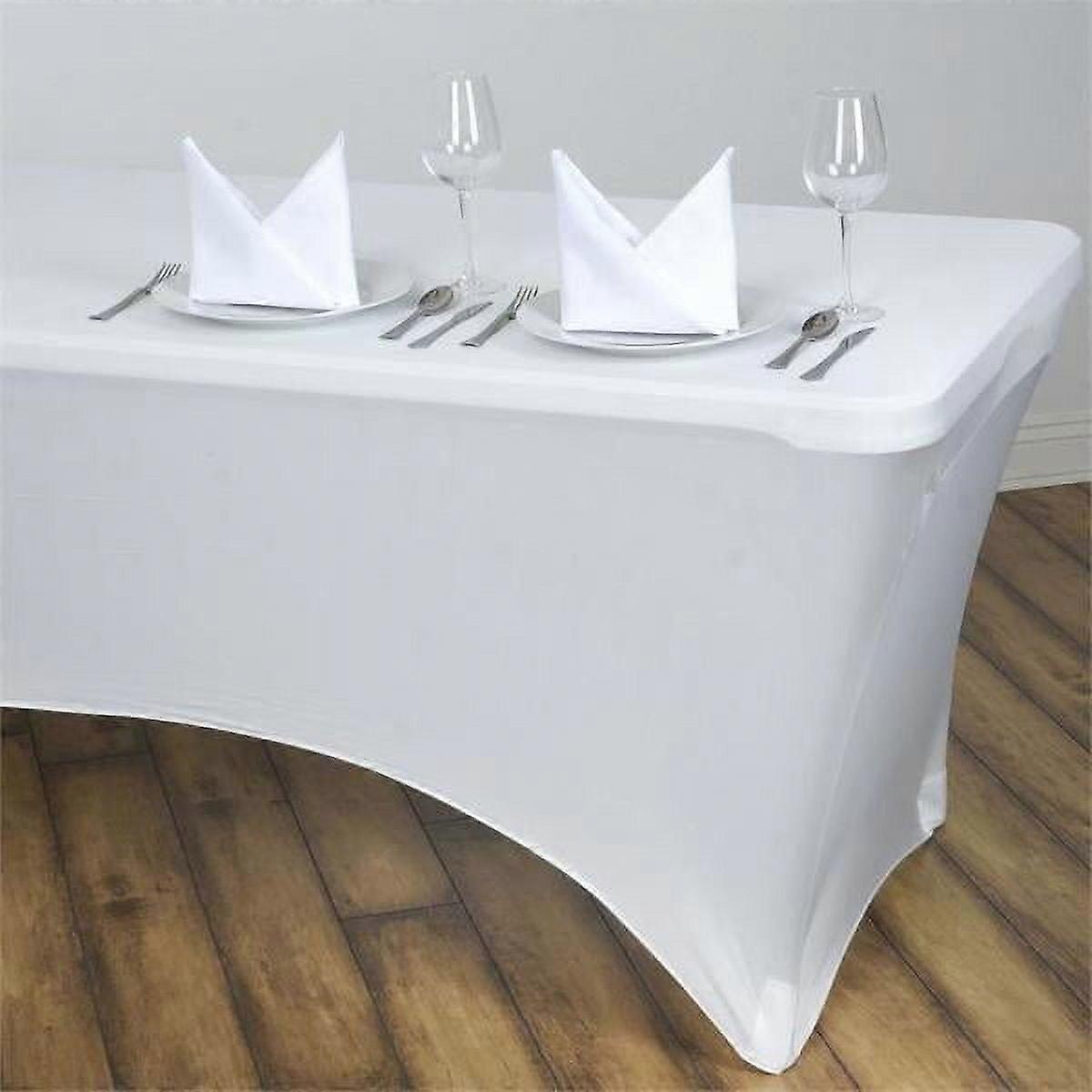 6 Feet Rectangular Spandex Fitted Stretchable Elastic Tablecloth Ivory