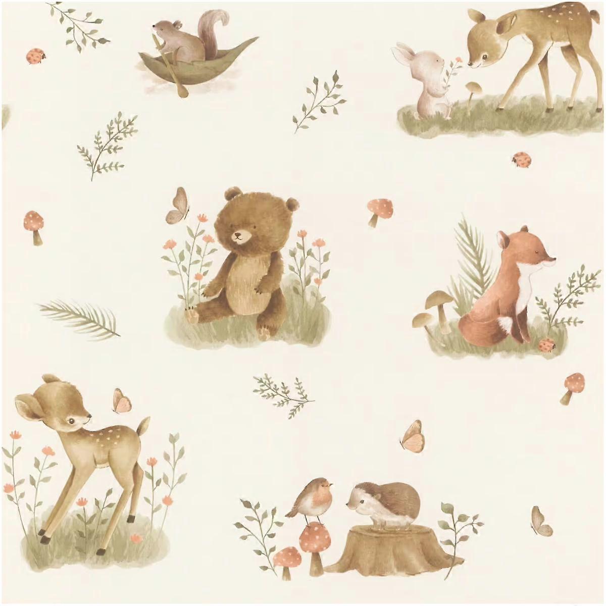 Beige/Brown Animals & Forest Wallpaper