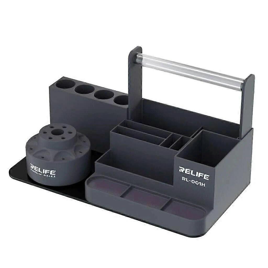 360 Rotating Tool Organizer with MultiTier Layout and Wire Spool Holder for Phone  Workbench  Grey