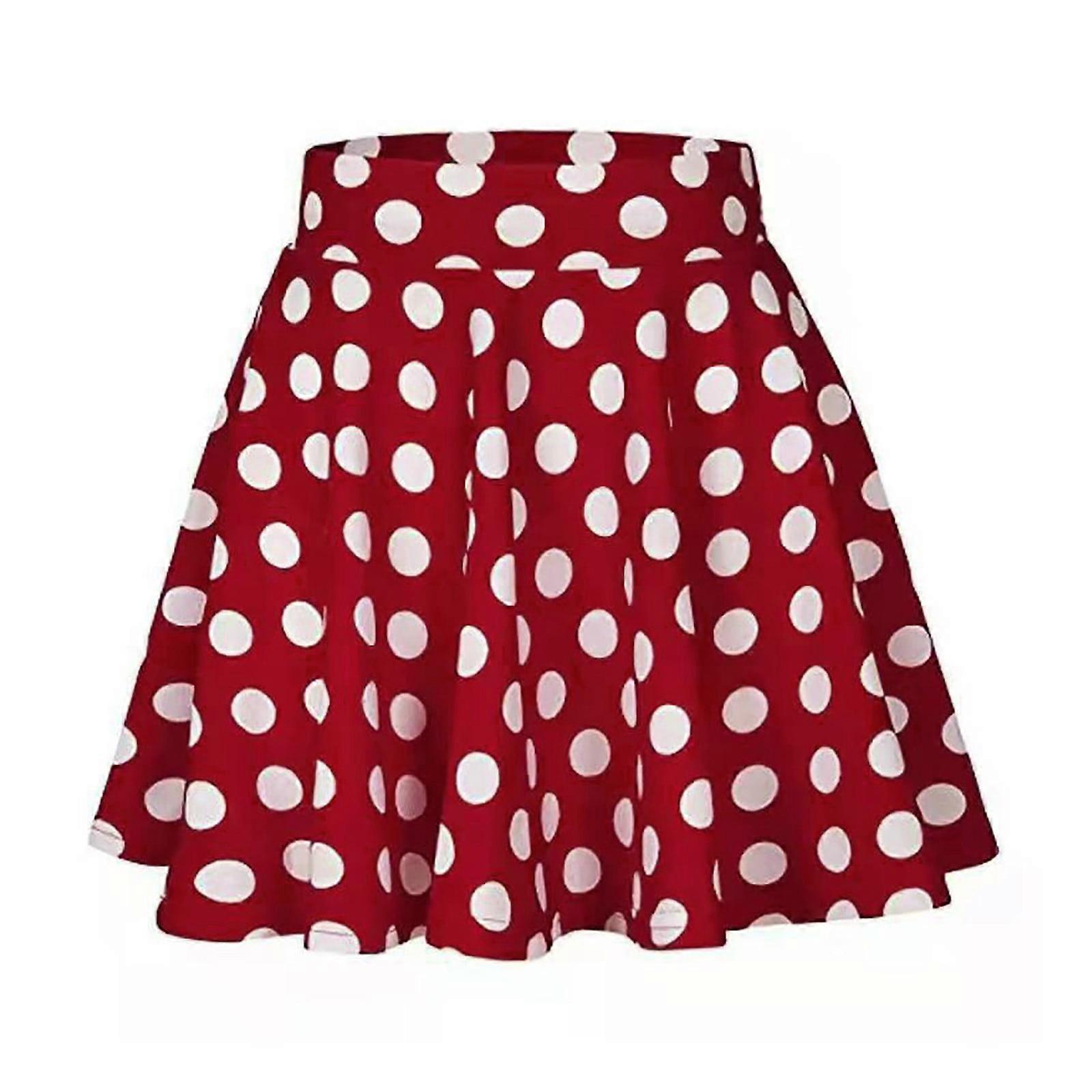 Women's Basic Versatile Stretchy Flared Casual Mini Skater Skirt Red, M