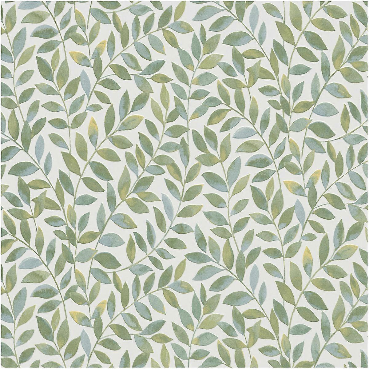 Opus Green/White Leaf Wallpaper