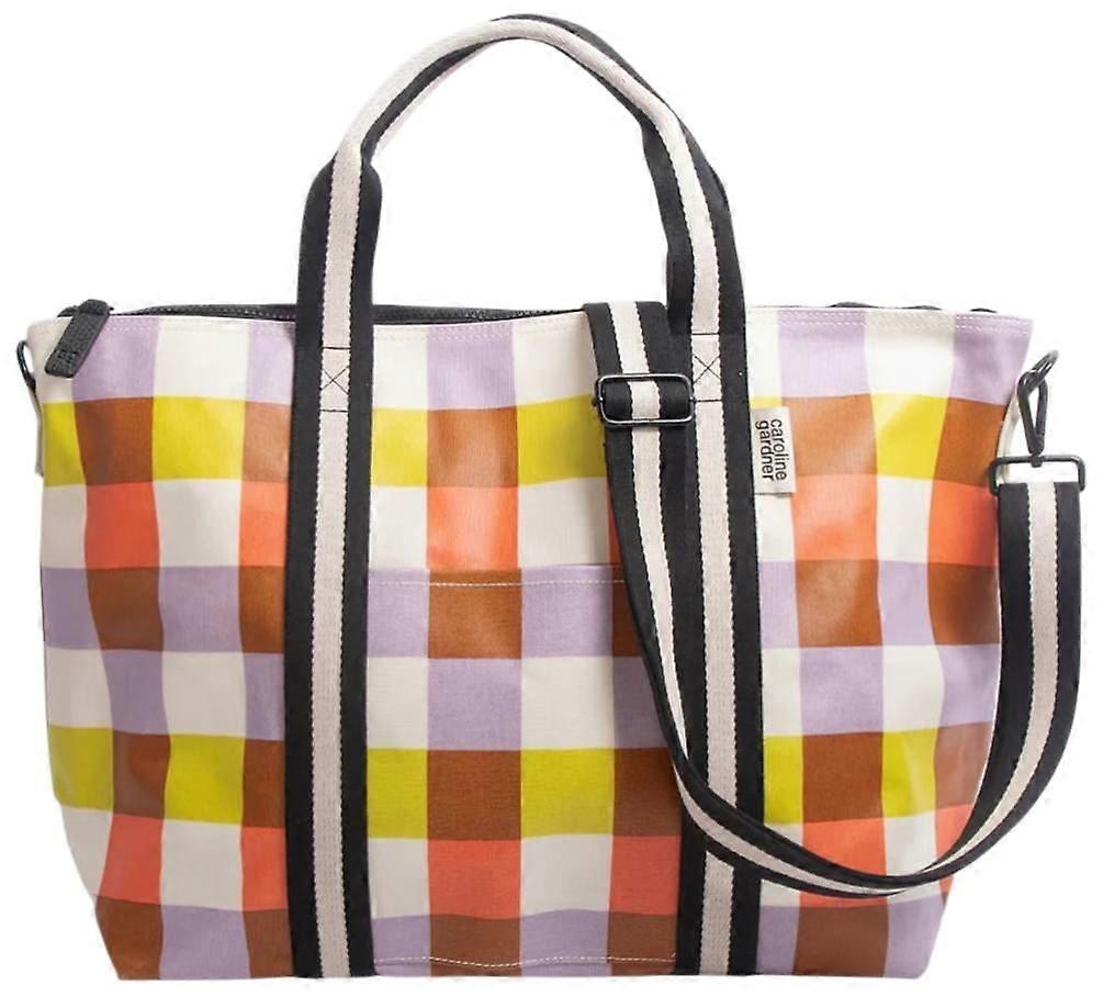 Caroline Gardner Multi Check Weekend Bag - White/Purple/Orange